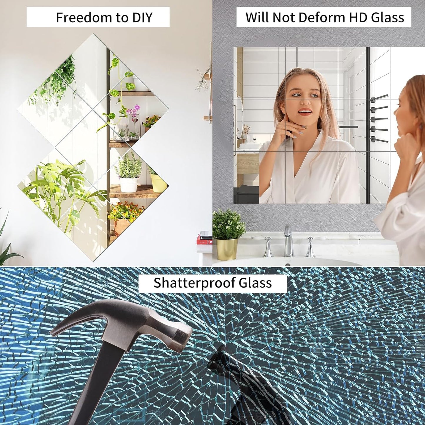 JAMBALAY Full Length Wall Mirror Tiles, 12Pcs 14"×12" Home Gym Mirrors for Gym, HD Glass Home Gym Mirror Tiles, Self Adhesive Frameless Wall Mirrors for Bedroom, Living Room, Over The Door