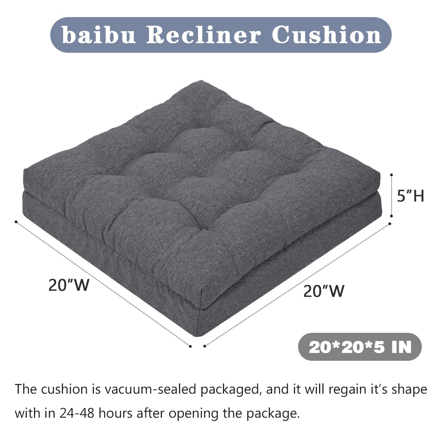 baibu Recliner Cushions for Elderly, 20x20x5In Thick Dual-Layer Patent Design Memory Foam Seat Cushions for Couches, Armchair, Wheelchair for Easy to Stand Up & Reduce Hip & Lumbar Pain, Dark Grey, 1P