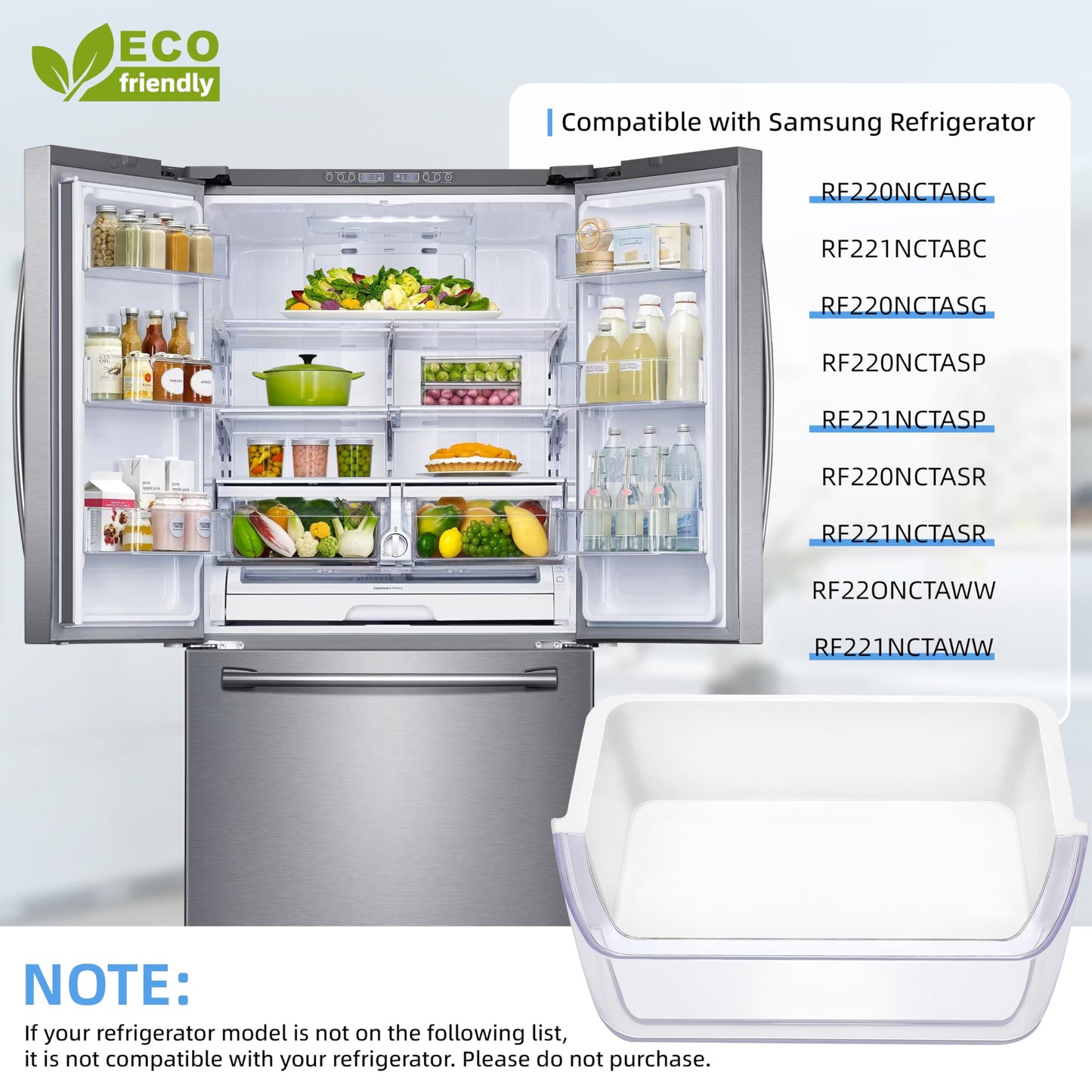 2 Pack DA97-12935A Door Bin, RF220NCTASR Left&Right Side Door Shelf Compatible with Samsung RF220NCTASG, RF220NCTAWW, RF220NCTASP Refrigerator Door Shelf, Replaces Ap5651846, PS5575404