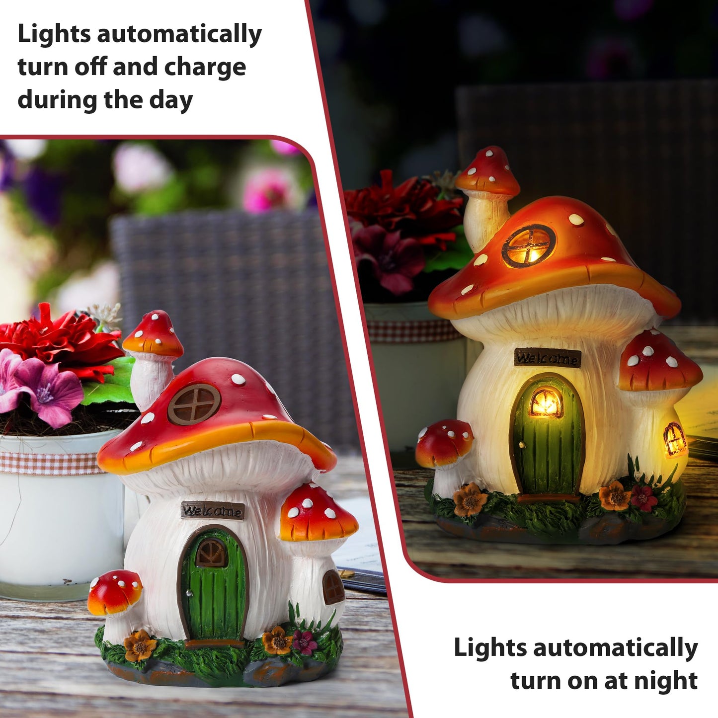 Mushroom House Garden Statue Outdoor, FHWTY Solar Light Mushroom House Garden Figurines for Lawn, Balcony, Yard Decoration, Outdoor Garden Decoration, Gift for Mom, Grandma, Women, Family Mothers Day