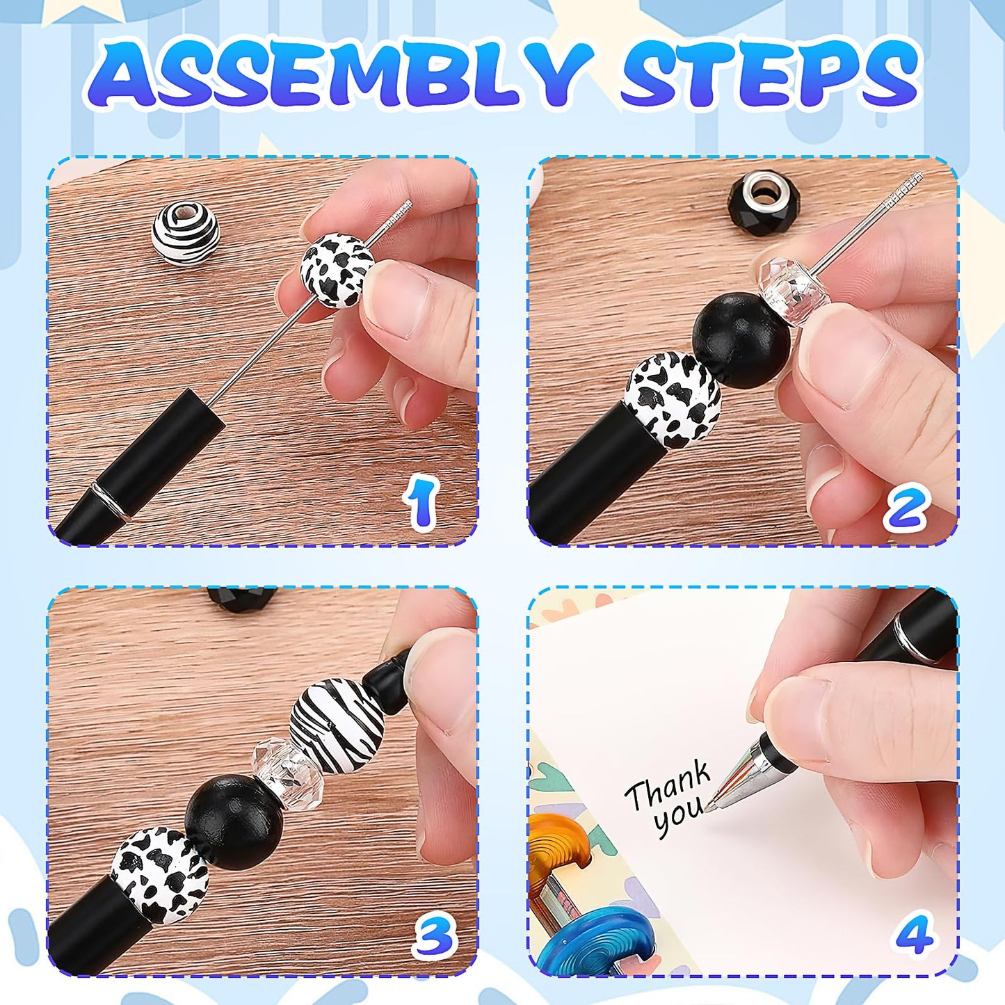 100 PCS Beadable Pens Kit, Plastic DIY Bead Pens Bead Pen Kit Ballpoint Pen, Beaded Pen Bulk Black Ink Ballpoint Pen for Women Student School Office Supplies