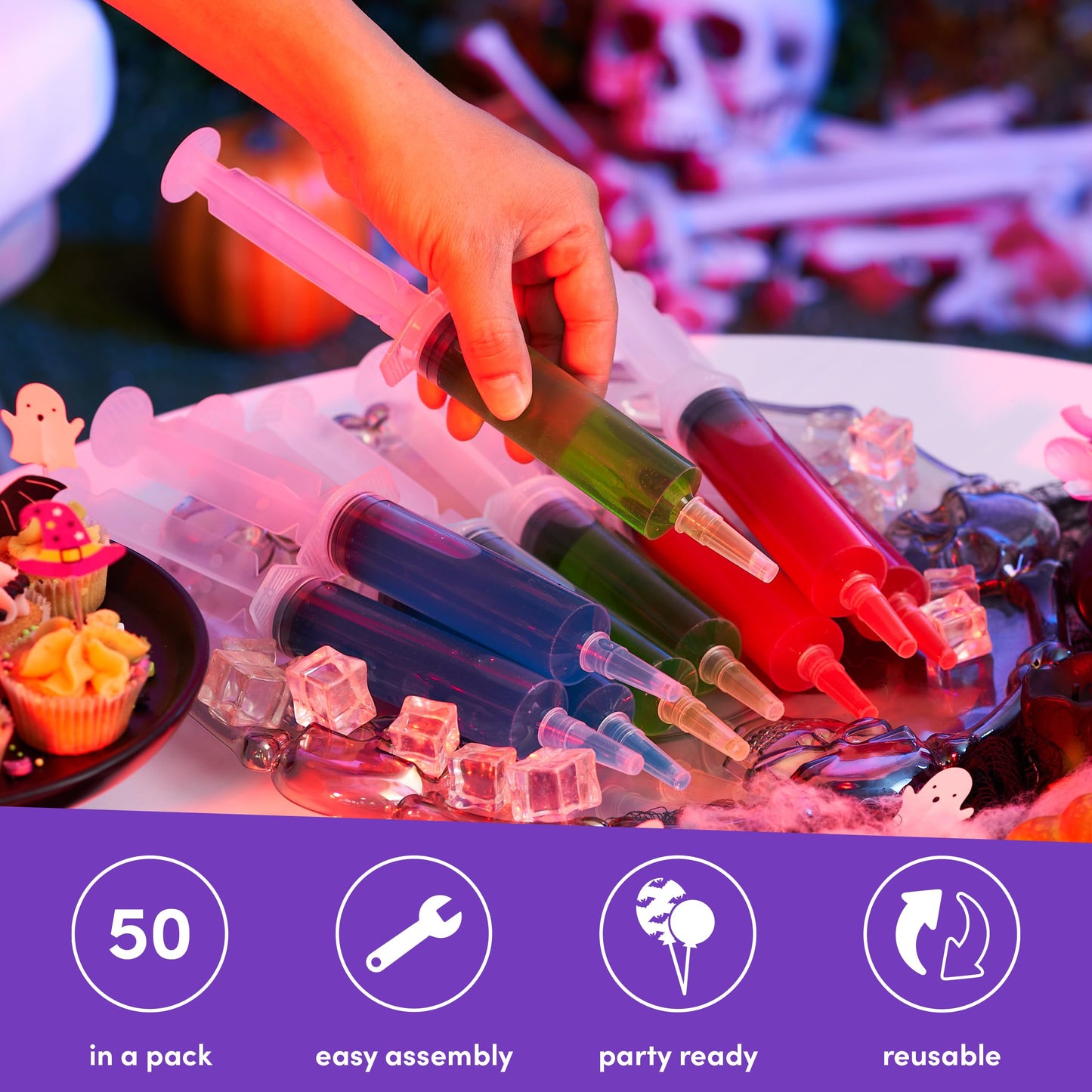 The TWIDDLERS 50 Jumbo Jello Shot Syringes 2 oz (60ml) with Caps/Lids - BPA Free Reusable Large Syringe - Plastic Shot Syringes for Jello Shot, Drinks, Halloween Party, Birthday