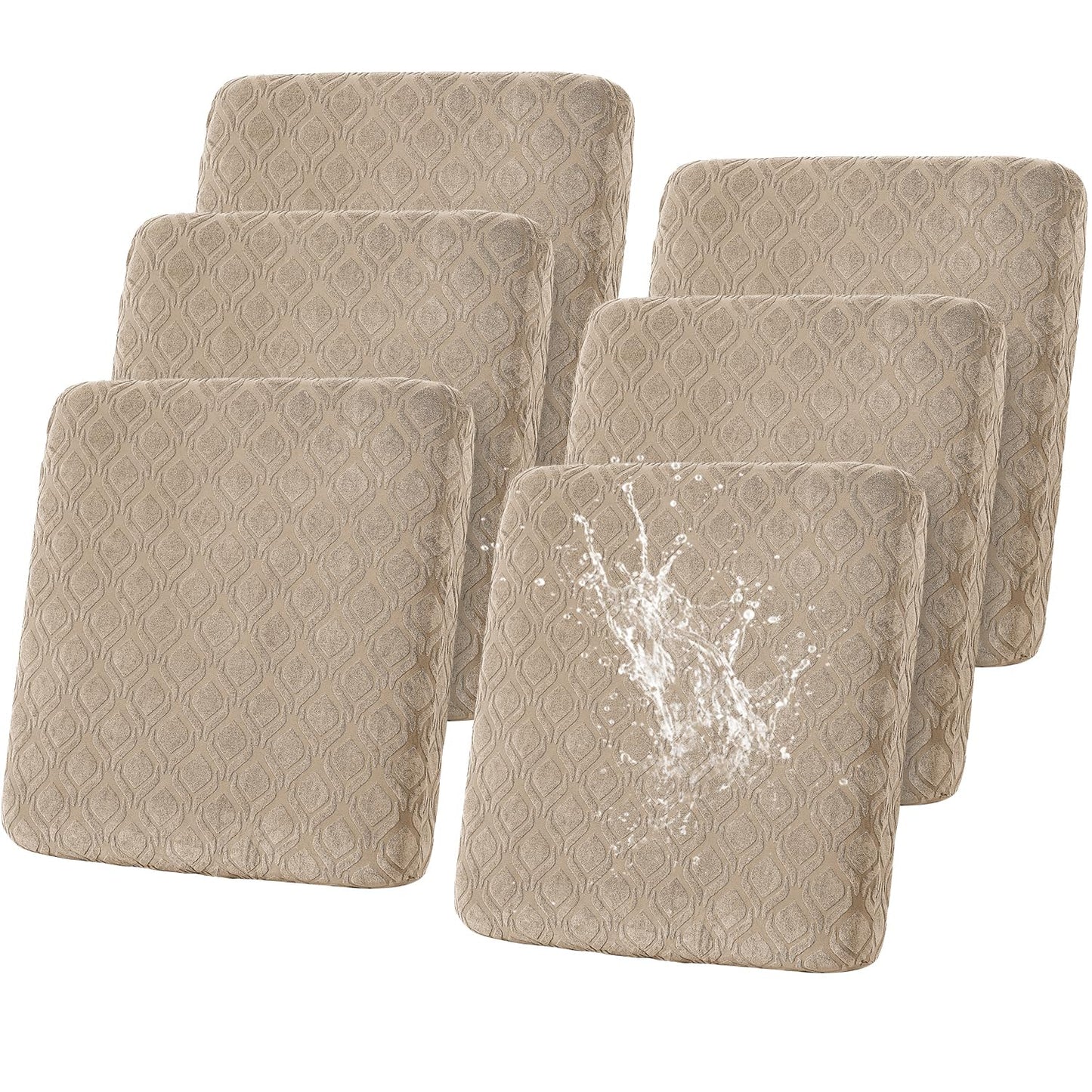 Outdoor Patio Furniture Cover Waterproof Couch Cushion Cover Stretch Jacquard Patio Chair Sofa Cover Individual Cushion Couch Slipcover Furniture Protector (6PCS, Khaki)