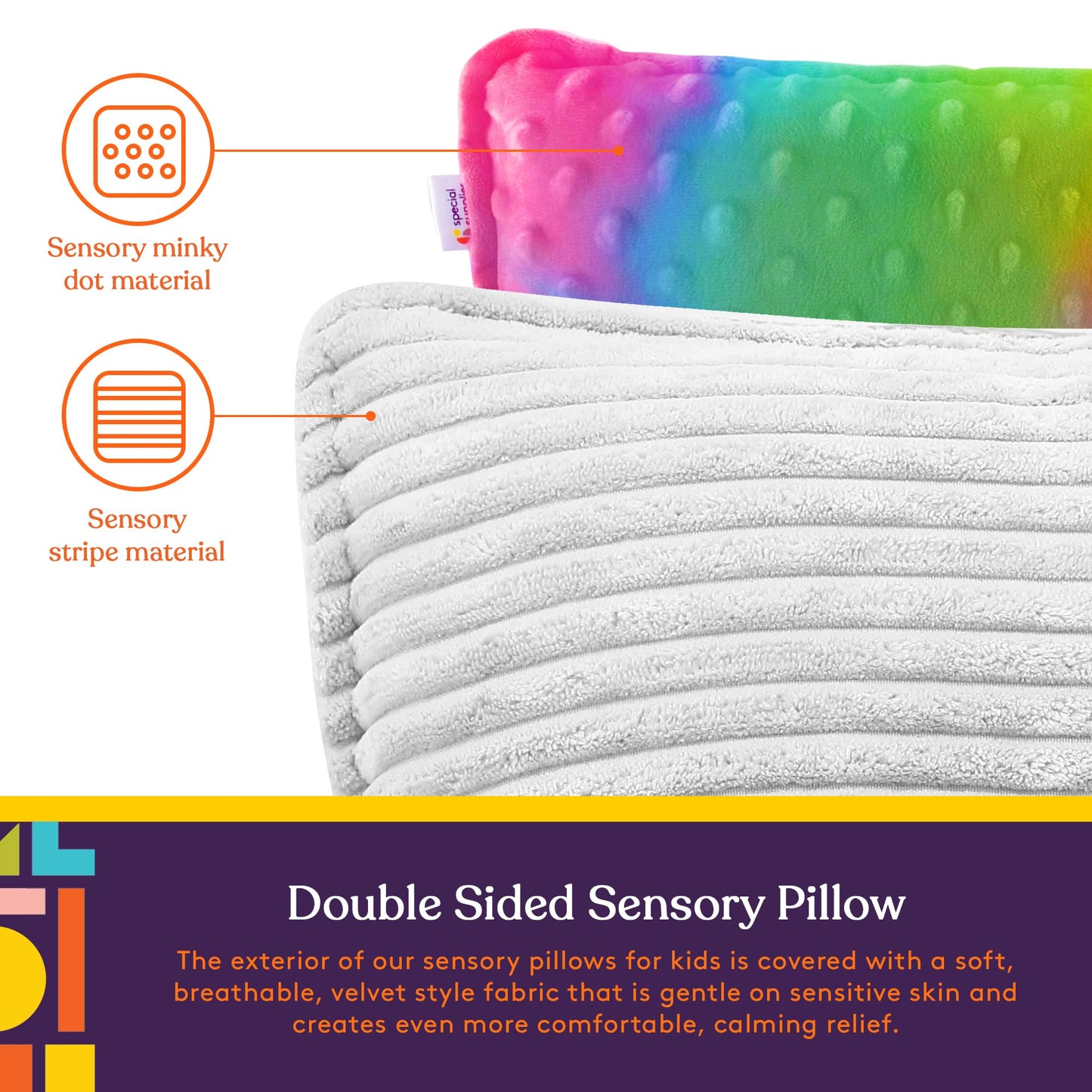 Special Supplies Vibrating Pillow Sensory Pressure Activated for Kids and Adults, 12” x 12” Plush Minky Soft Cover, Colorful - Hug to Vibrate