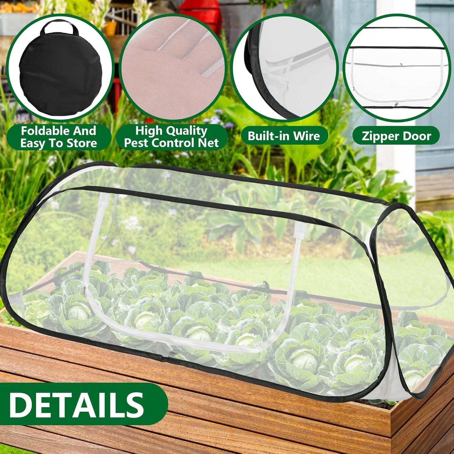 2 Pcs 45x22x16 Garden Row Accelerator Plants Cover - Pop Up Raised Garden Bed Vegetable Rows Plant Protector,Insect Bird Barrier Net Cage with Stakes for Protecting Seedlings Fruits Vegetable Row