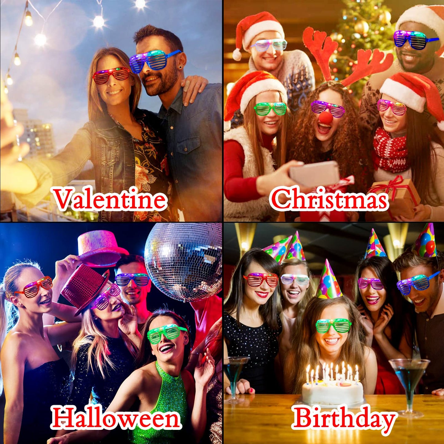 72 Pack LED Light Up Neon Flashing Toys 6 Color Glow in the Dark Party Supplies with 36 LED Glasses Shutter Shades Glow, 36 Finger Ring Lights for Birthday,Easter, Carnival Rave Party