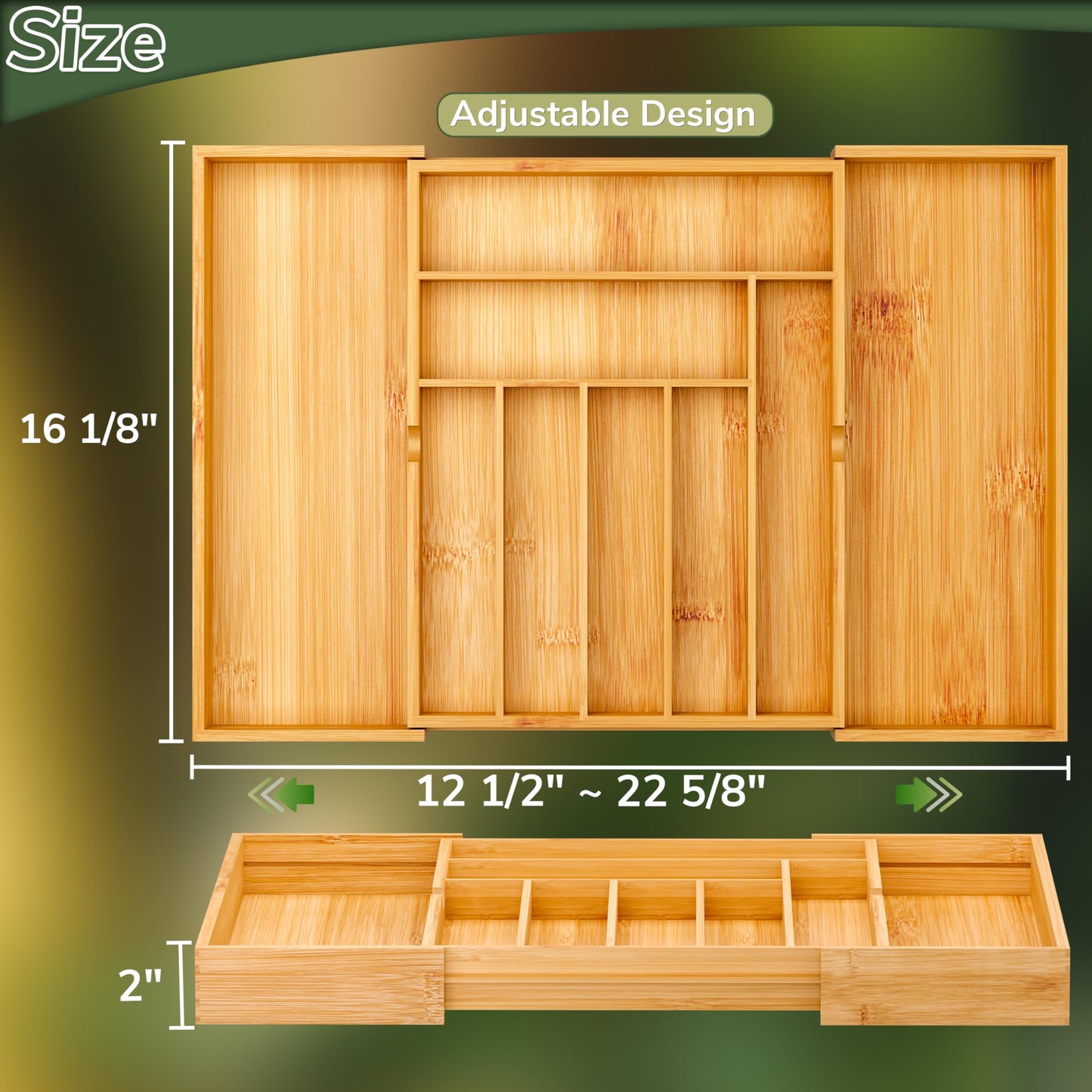 BAMEOS Utensil Drawer Organizer, Cutlery Tray Desk Drawer Organizer Silverware Holder Kitchen Knives Tray Drawer Organizer, 100% Pure Bamboo Expandable Adjustable Cutlery