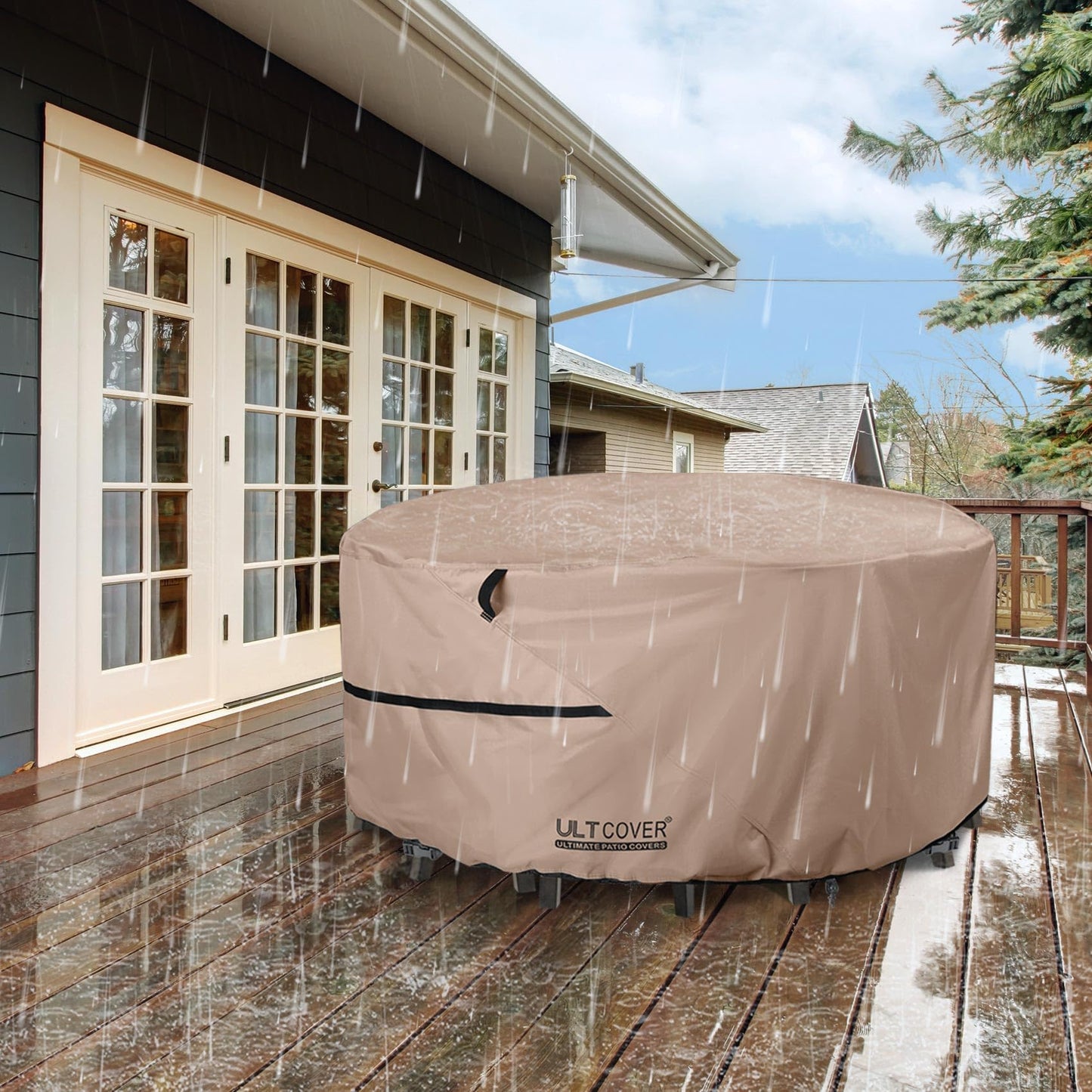 ULTCOVER Round Patio Furniture Cover - Outdoor Waterproof Table with Chair Set Cover 76 inch