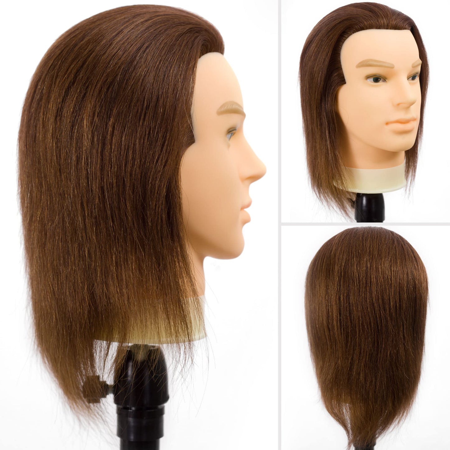 DIRUISI Male Mannequin Head with 100% Human Hair, 8Inch 3B#, PVC Material, Cosmetology Education Focus