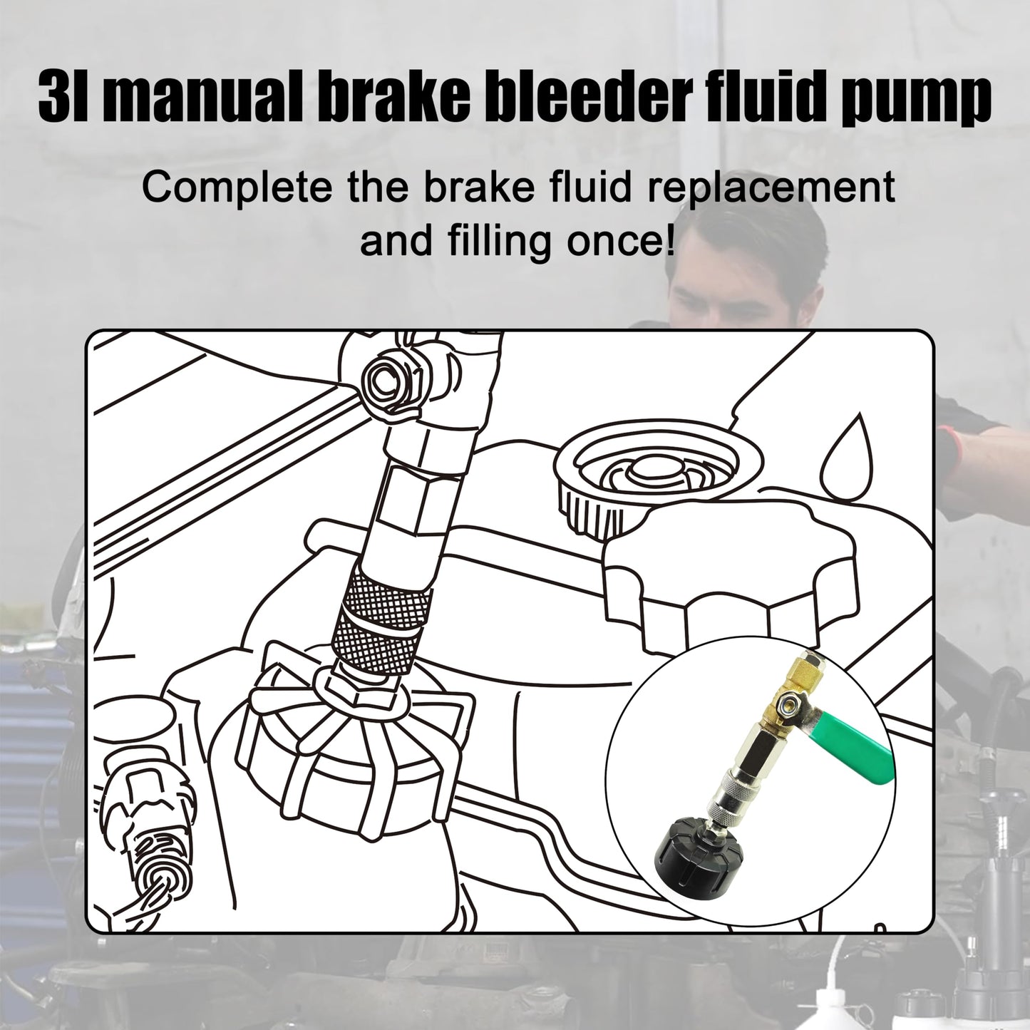 SGT 3L Brake Bleeder Kit，Manual Brake Bleeder Fluid Pump with 1L Brake Fluid Bleed Bottle and 4 Master Cylinder Adapters for Most Vehicles