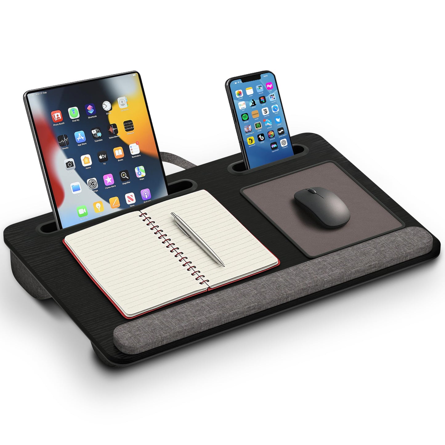 SHOPPINGALL Lap Desk Portable Laptop Stand Desk Fits up to 17" Laptop with Cushion Wrist Rest Mouse Pad, Tablet & Cellphone Holder for Sofa Couch & Bed, Home & Office Portable Desk - SA-BR182C-Black