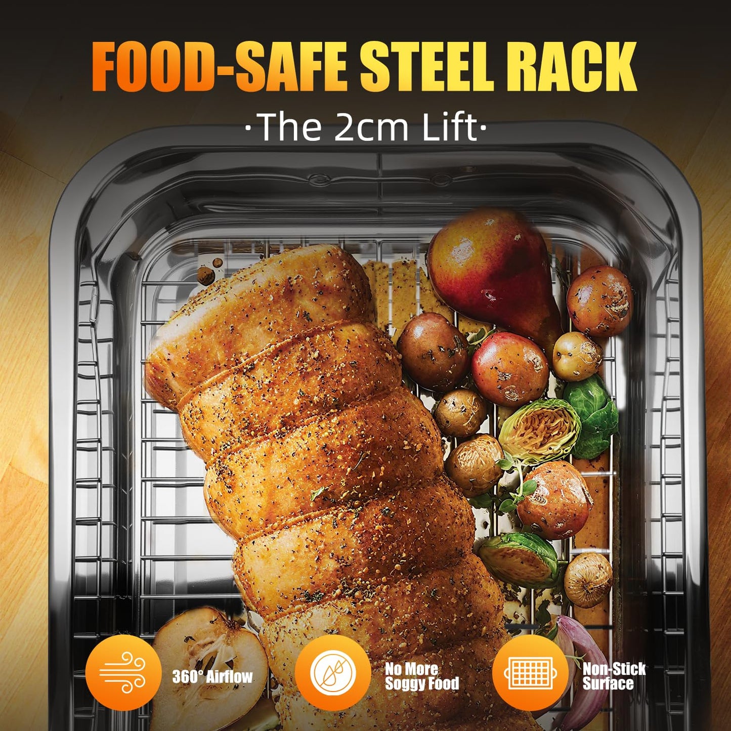 Stainless Steel Roasting Pan High Sided Easy to Clean Induction Roast Tray for Chicken