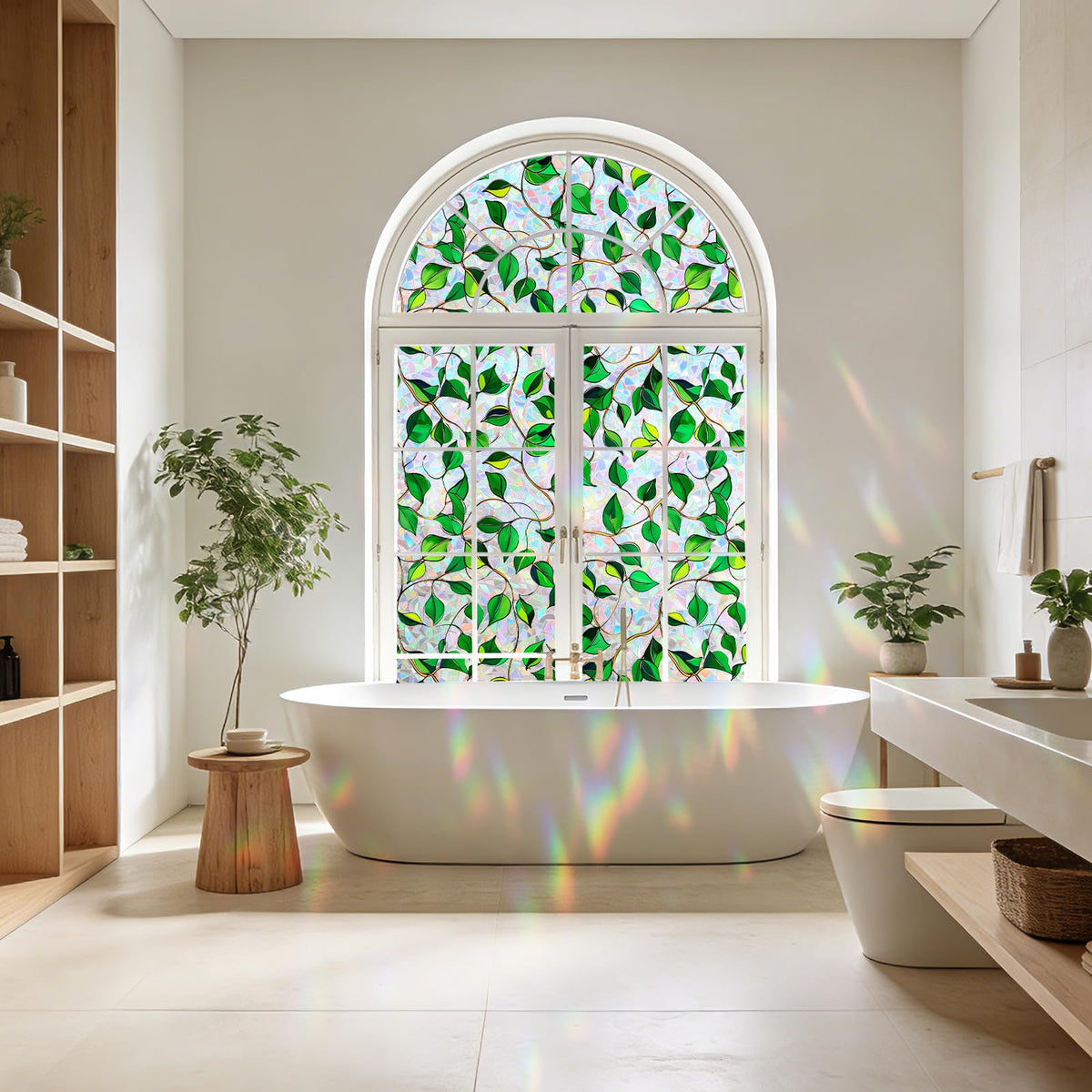 NINETREX Window Privacy Film with Installation Tools, No Glue Stained Glass Static Cling Window Tint 3D Decorative Frosted Leaf Pattern for Door and Home Decor 60 X 200cm