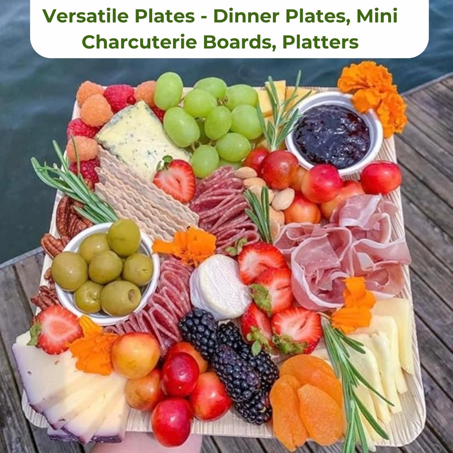 Dtocs Palm Leaf Plates 10 Inch Square 50 Dinner Plates Set | Bamboo Plates Disposable Like Compostable Plates, Disposable Charcuterie Boards, Platters | Disposable Plates Sturdy Than 10" Paper Plates