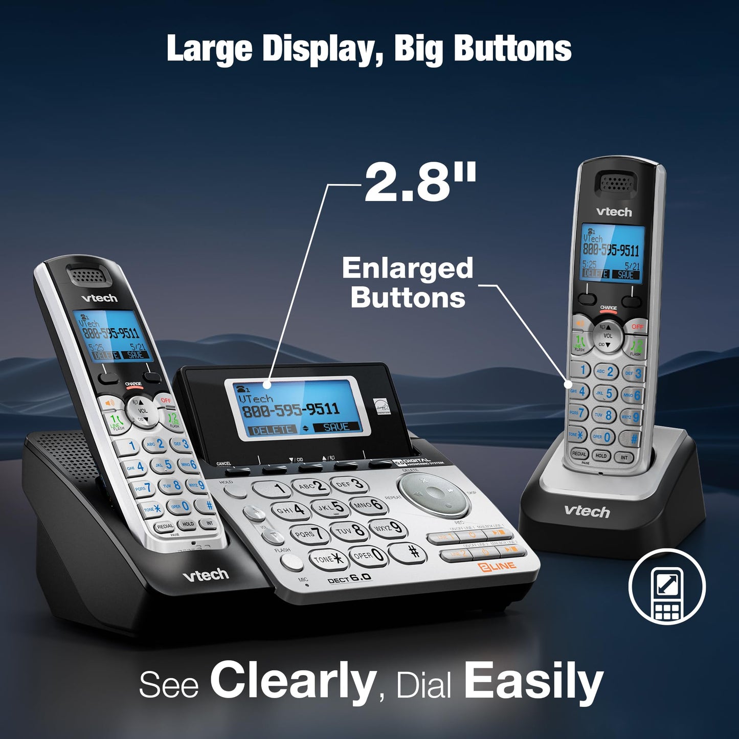 Vtech DS6101 VTech Accessory Cordless Handset, Silver/Black | Requires a DS6151 Series Phone System to Operate