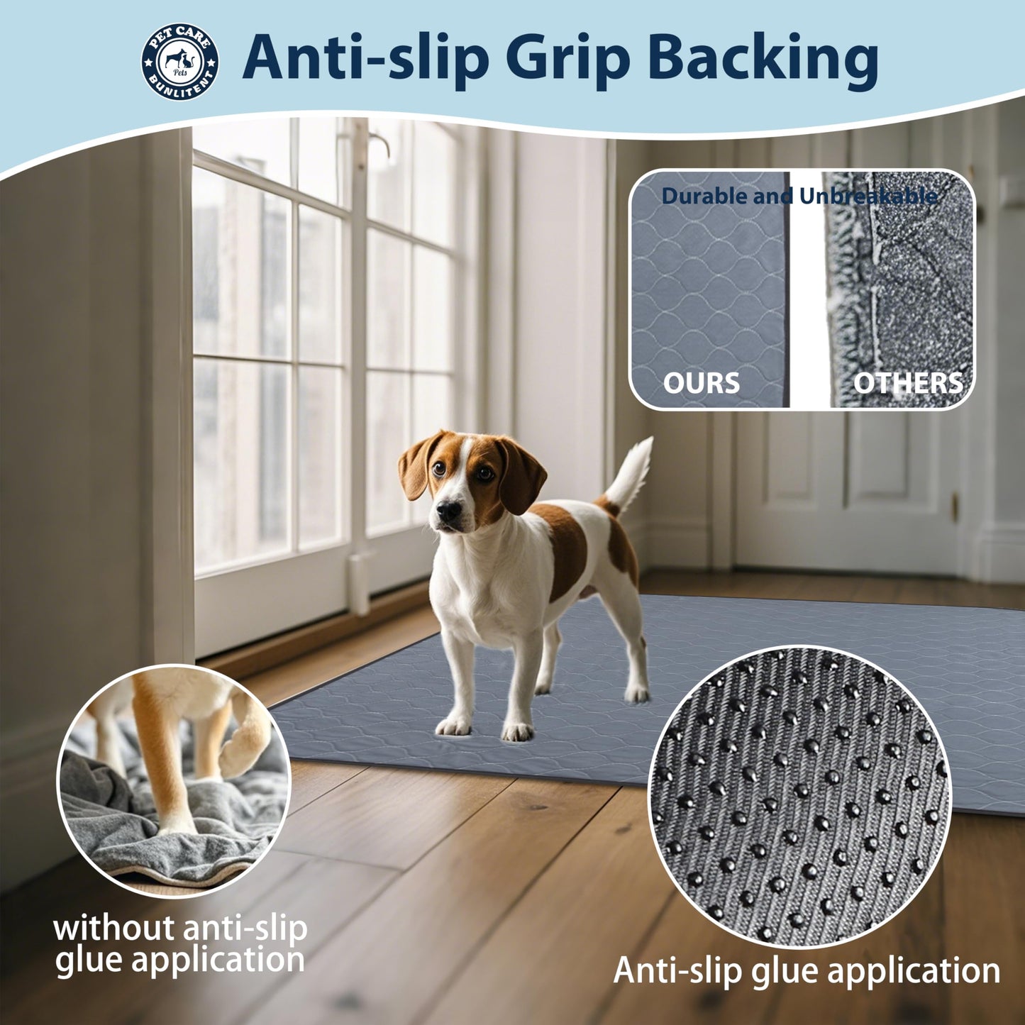 Bunlitent Washable Pee Pads for Dogs, 36x48 Reusable Puppy Pads with Fast Absorbent, Waterproof Reusable Pee Pads for Whelping, Traing, Incontinence and Potty, 3 Pack, Grey.