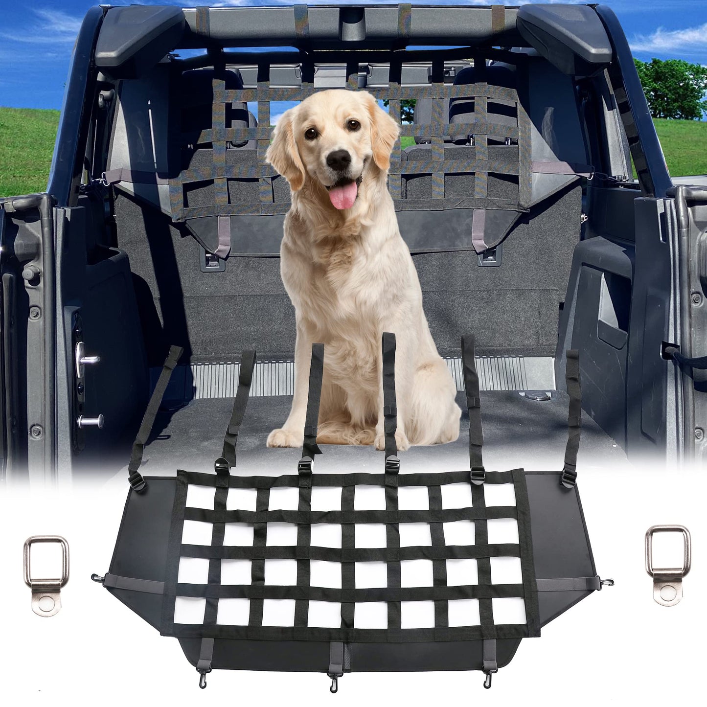BESTAOO for Ford Bronco Dog Car Barrier, Pet Net Vehicle Safety Mesh Dog Divider for Ford Bronco Accessories 2021 2022 2023 2024 4-Door, Fits Trunk Cargo Area, Easy to Install