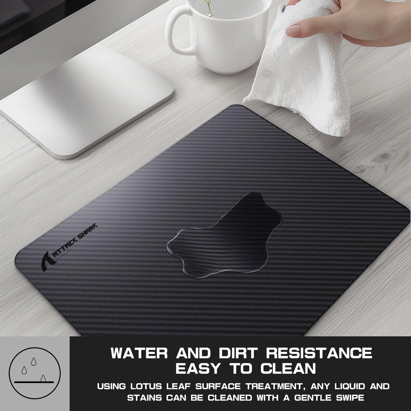 ATTACK SHARK CM04 Carbon Fiber Gaming Mouse Pad,Esports Mouse Mat G240,Durable Non-Slip Natural Rubber Base,High Temperature Resistant & Waterproof Desk Mat for Gamer/Desktop/Office/Home(360x280mm)