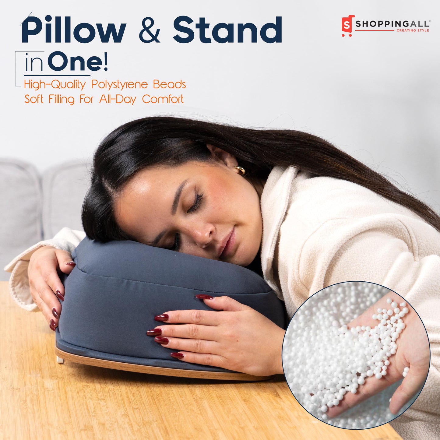 SHOPPINGALL Lap Desk Beanbag Cozy Book Stand for Reading Cushion Pillow Stand Compatible with Laptop and Tablets - SA-LDB-Gray