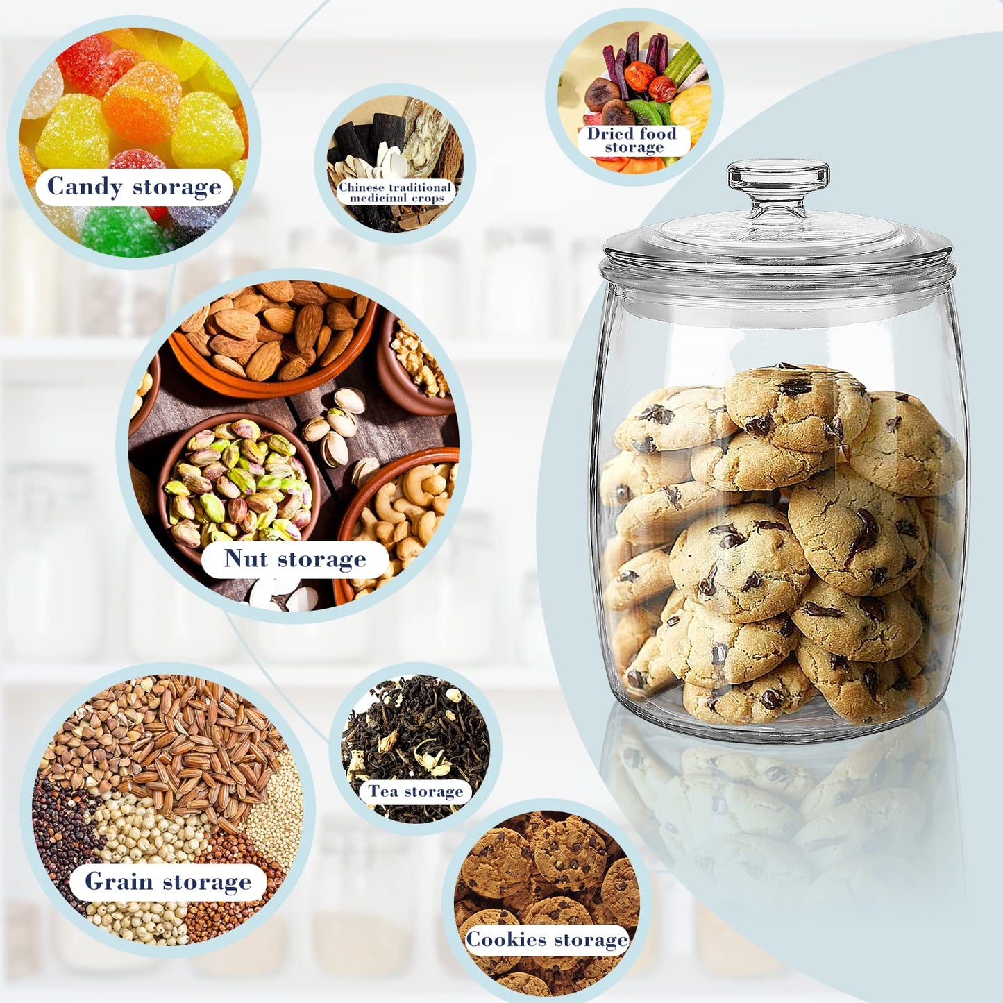 Ritayedet 64 OZ Cookie Jar, 2 Pack Glass Jars with Lids, Apothecary Jars for Laundry Room Organizers and Storage, Half gallon Wide Mouth Candy Container for Kitchen, Sugar, Flour, Rice, Cereal