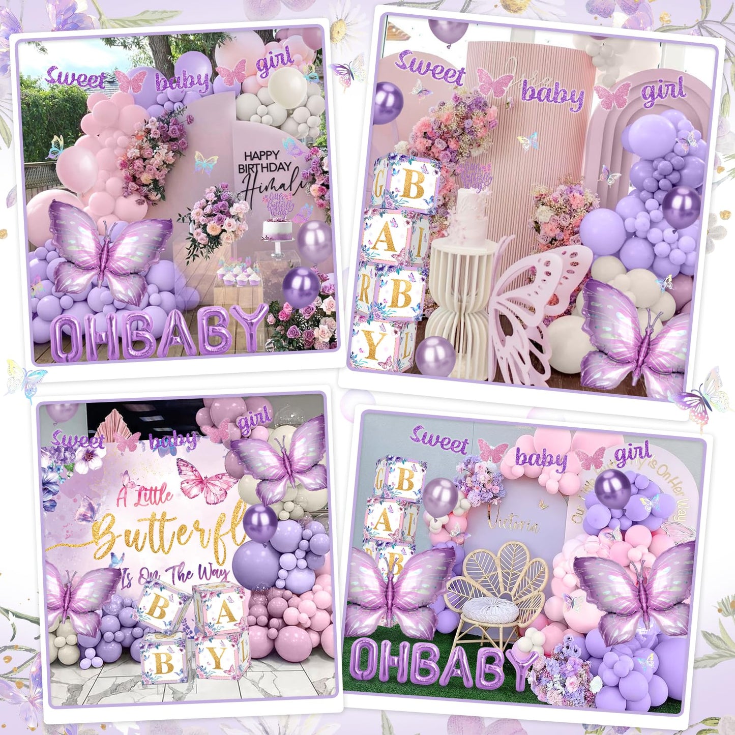 Butterfly Baby Shower Decorations, Baby Girl Shower Decorations A Little Butterfly Is On The Way Backdrop Sash Tablecloth Cake Toppers Stickers Pink Purple Balloons Baby Boxes Baby Shower Girl Decor