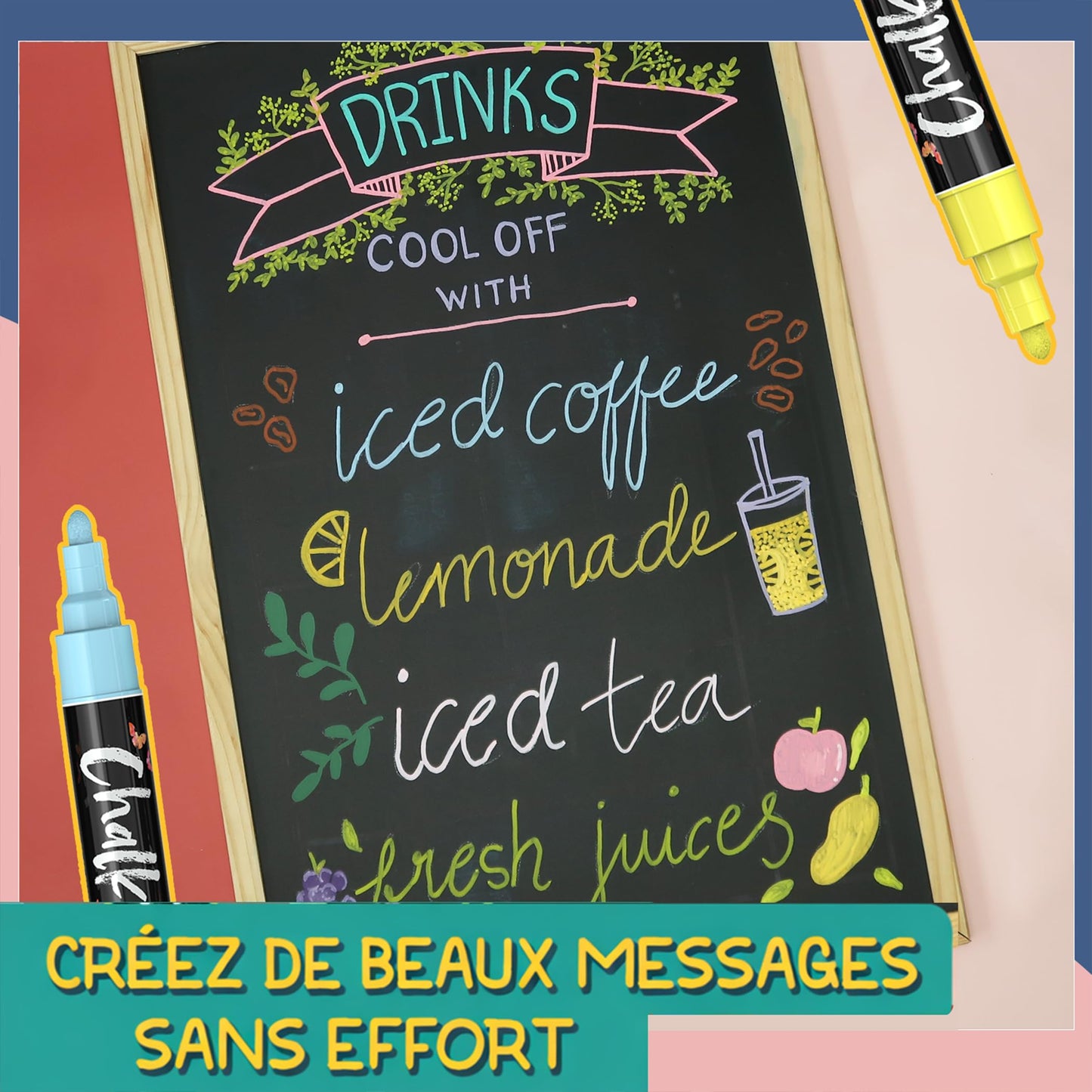 Liquid Chalk Markers (30 Pack 6mm) Pastel + Neon Chalk Pens - Erasable Dry Erase Marker for Chalkboard, Blackboards, Window, Bistro - 6mm Reversible Bullet & Chisel Tip