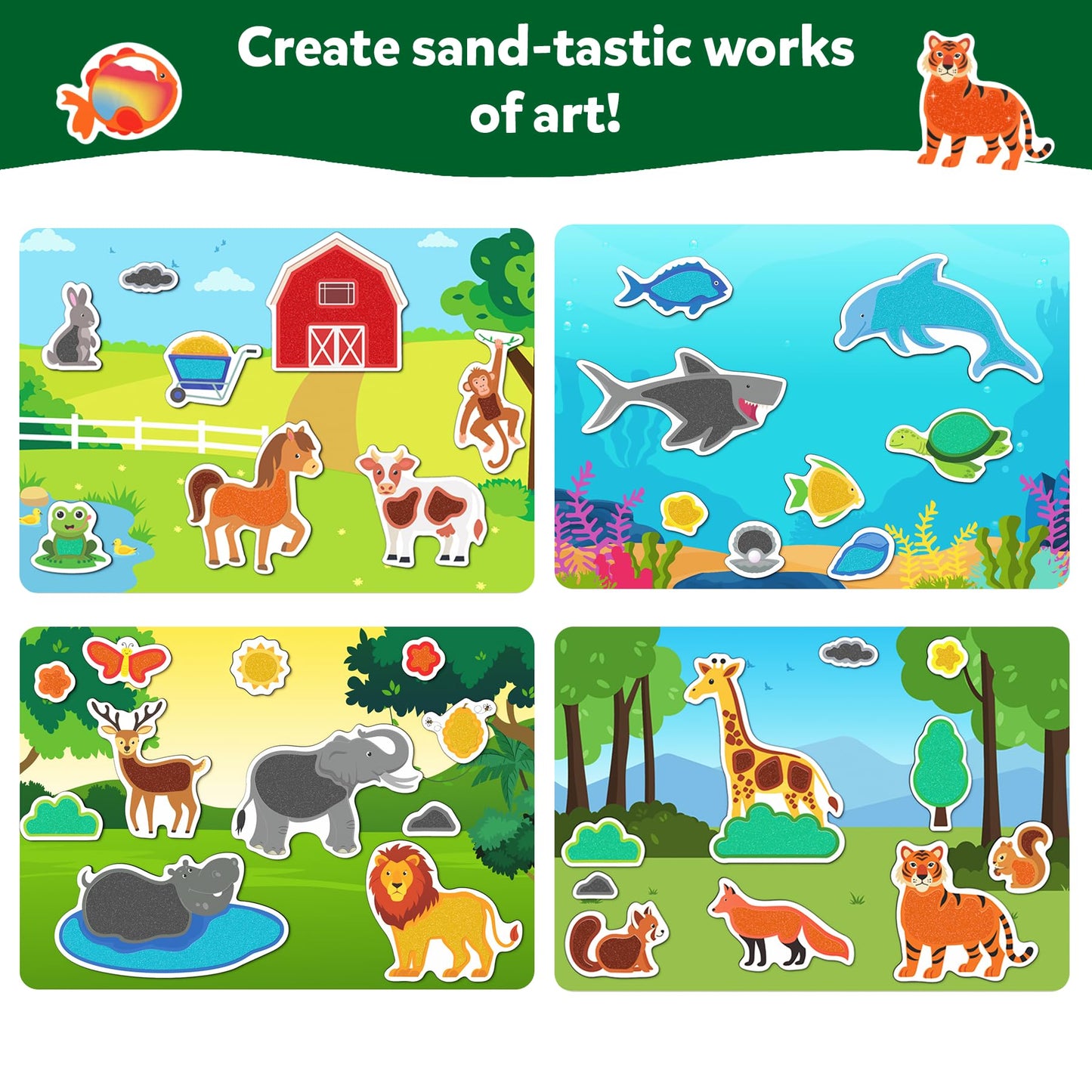 Skillmatics Sand Art Activity - Mess-Controlled DIY Animal Craft Kit with 50+ Colorful Stickers, Creative Arts & Crafts for Kids, Fun Hands-On Activity, Gifts for Ages 4, 5, 6, 7, 8, 9, 10