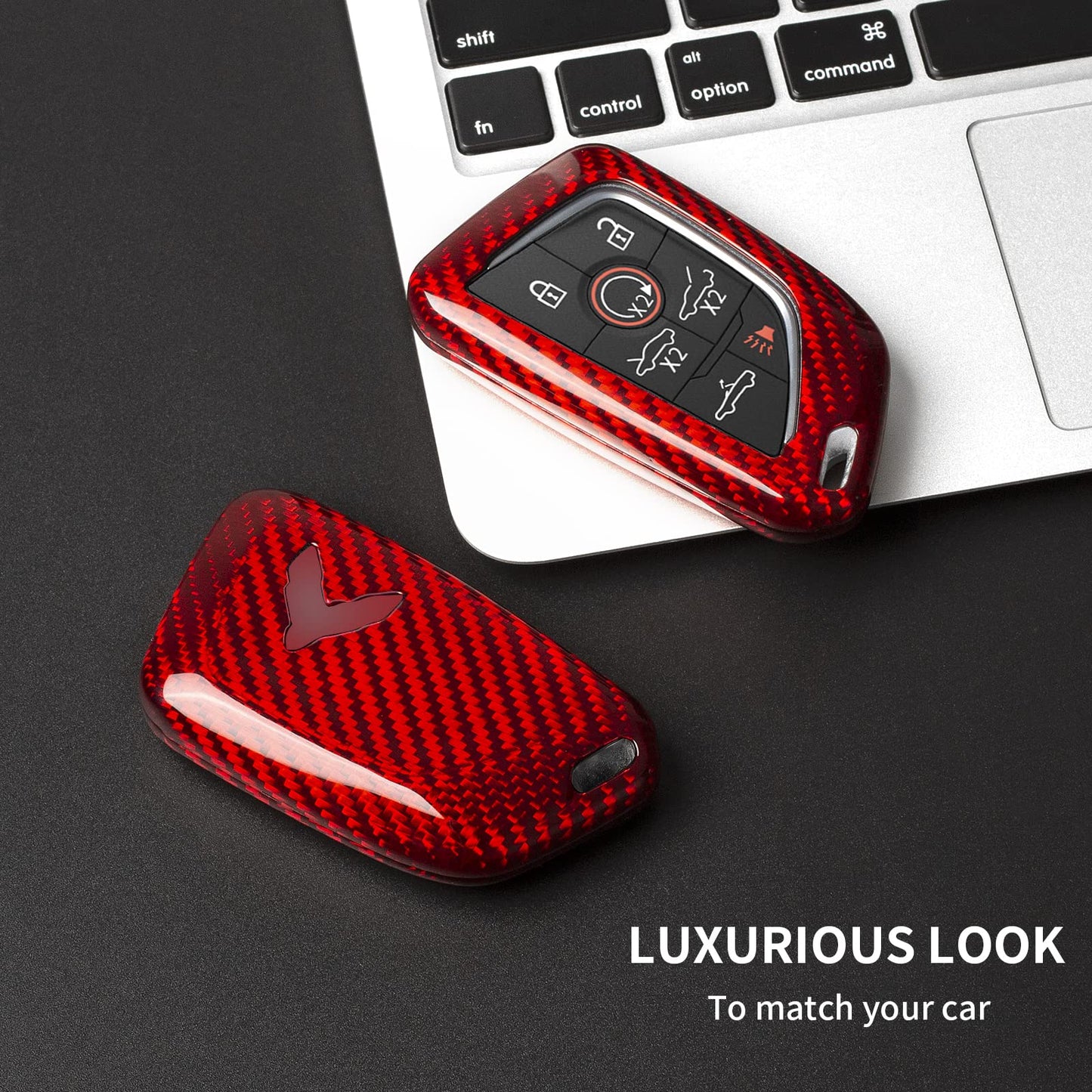 T-carbon Real Glass Fiber Key Fob Cover Compatible with Corvette C8 Z51 Z06 Key Fob Protector Compatible with Stingray Corvette C8 2020 2021 2022 2023 2024 2025 Smart Key Case(Red)