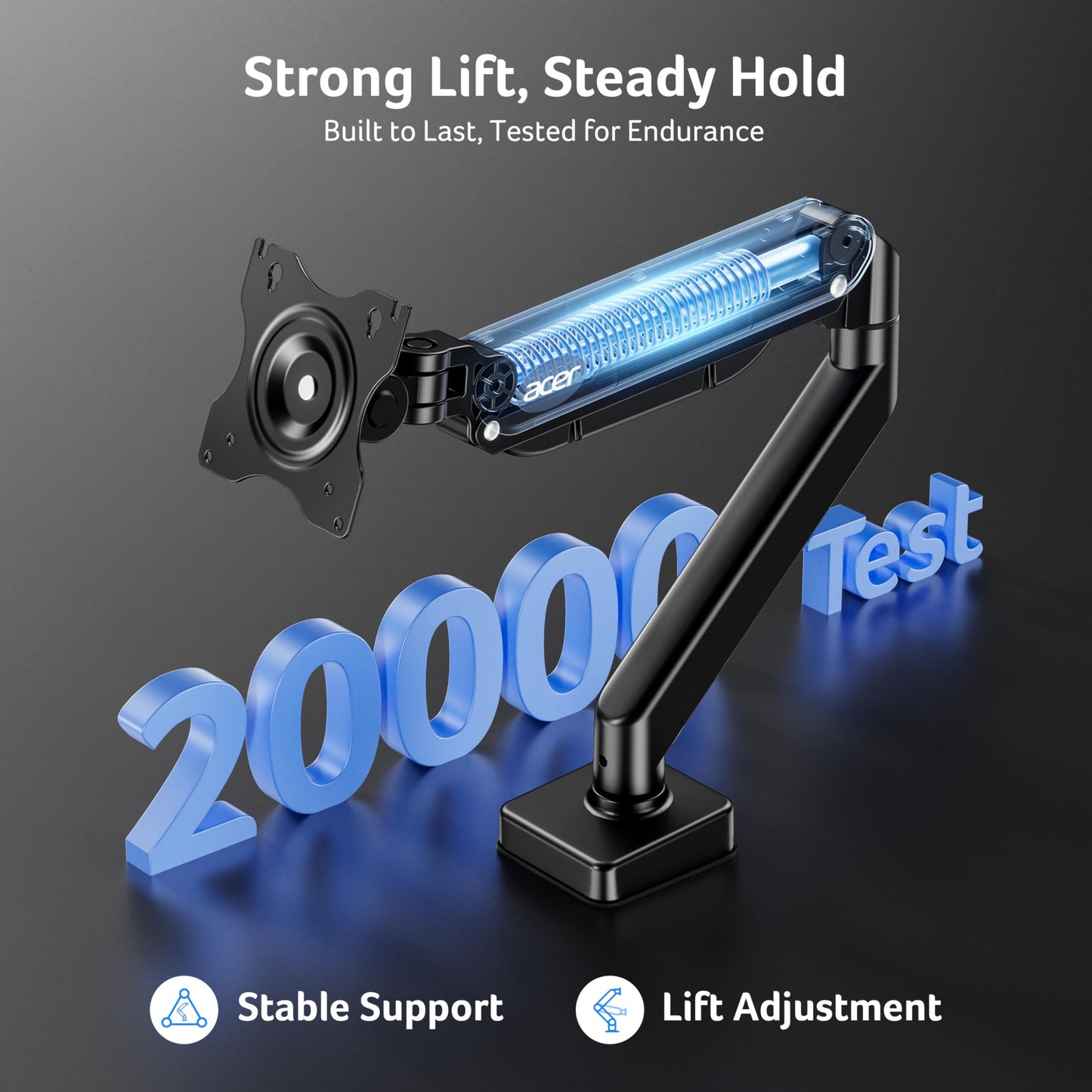 Acer Single Monitor Arm, 17 to 34 Inch Gas Spring Monitor Stand, Adjustable Desk Mount with VESA 75/100mm, C-Clamp/Grommet Base for 4.4 to 19.8lbs LCD Monitor