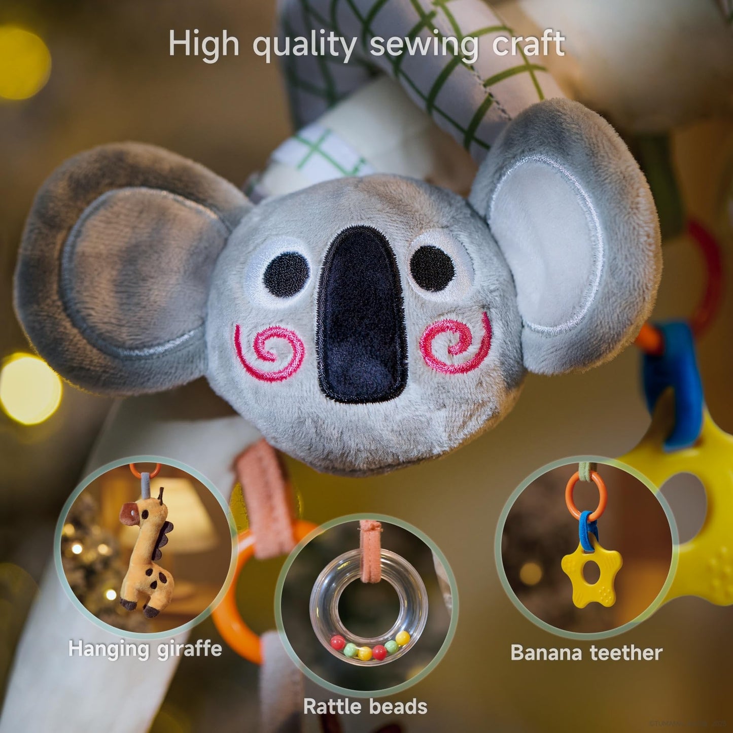 TUMAMA 2 in 1 Spiral Arch Car Seat Toys for Babies 0 3 6 9 12 Months Stroller Toy Baby Hanging Toys with Clip Adjustable Detachable Sensory Travel Crib Bouncer Bassinet Activity Toys