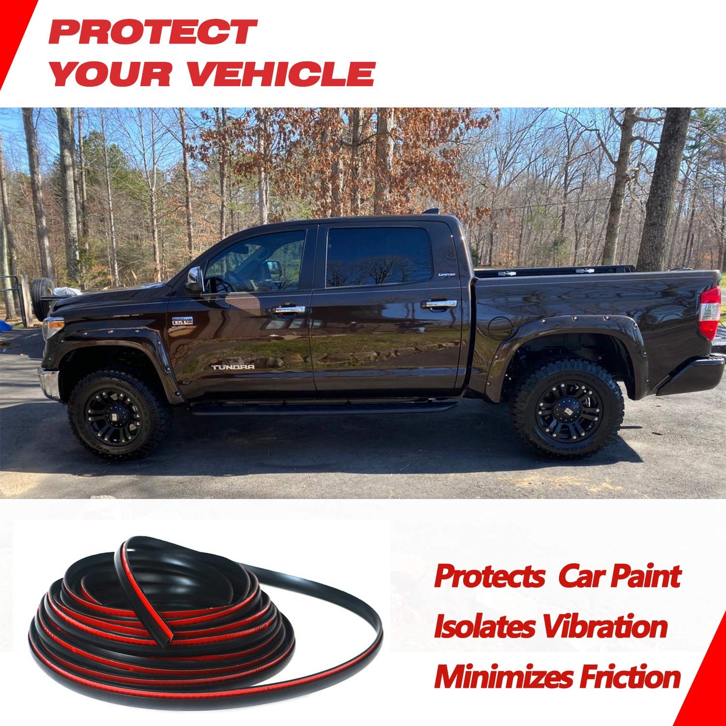 sdano Fender Flares Edge Trim, Fender Flare Rubber Seal for Car and Truck Wheel Wells, Rubber Gasket for Fender Flares Universal, Bonds w/Automotive-Grade Adhesive Tape, T-Style, 30’ Length