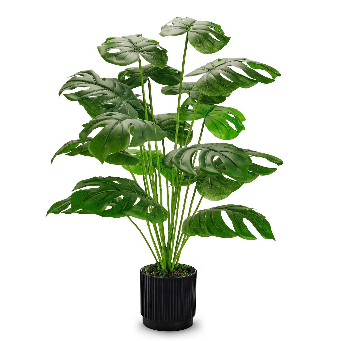 Der Rose 28" Black Pot Fake Monstera Plants, Large Artificial Potted Plants for Indoor & Outdoor Floor Front Porch Modern Decor