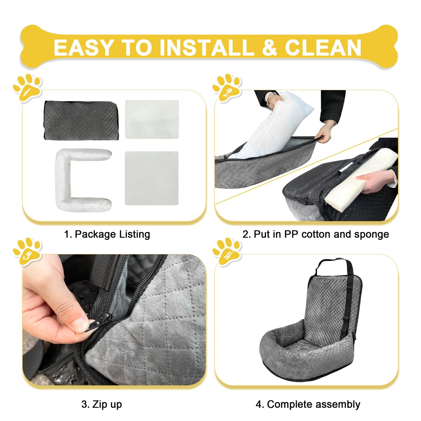 Dog Car Seat for Small Medium Dogs,Detachable Washable Travel Safety Pet Booster Seat, Comfy Ultra Soft and Multifunctional Car Travel Bed,Grey