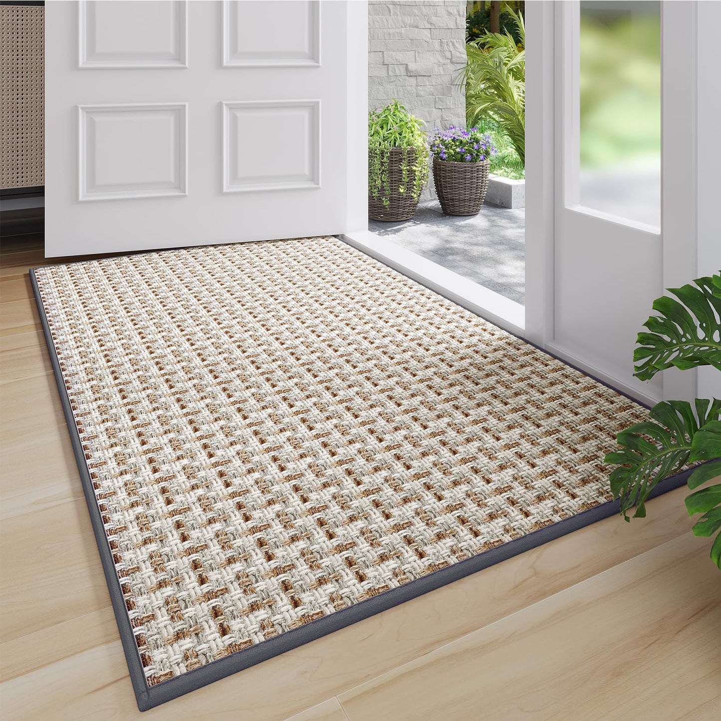 Door Mat 31"x47", Dirt Resistant and Absorbent, Non-Slip Rubber Backing Floor Mats, Easy Clean Low-Profile Doormat for Entryway, Front Door, Inside Entrance, Gray