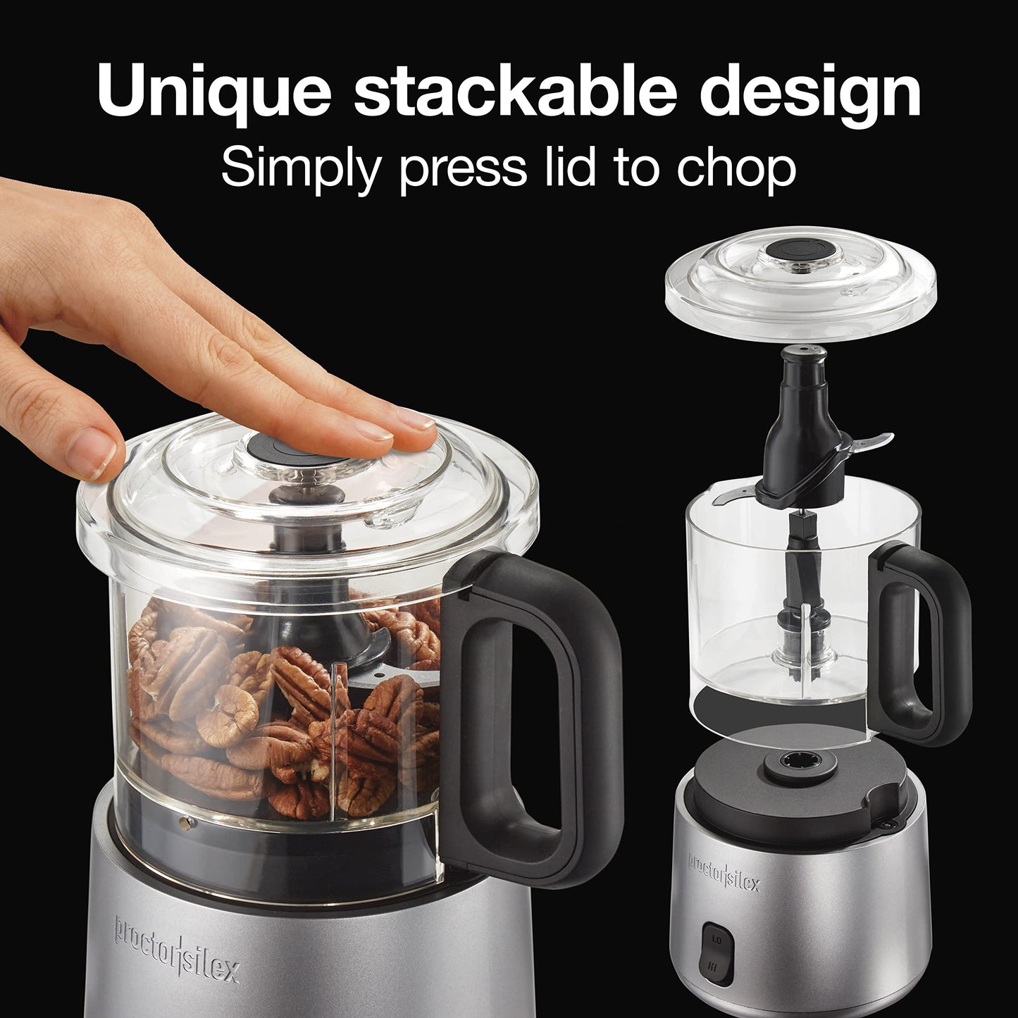 Proctor Silex Electric Food Chopper & Mini Food Processor, 350 Watts, 3.5 Cup Bowl, 2 Speeds, Stainless Steel Blades, for Chopping, Puree & Emulsify, Silver, 72870