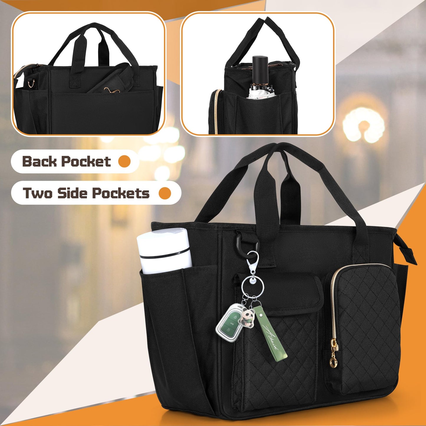 Luxja Large Bible Bag with Water Bottle Pockets, Bible Tote Bag for Women with Multiple Pockets (Bag Only), Black