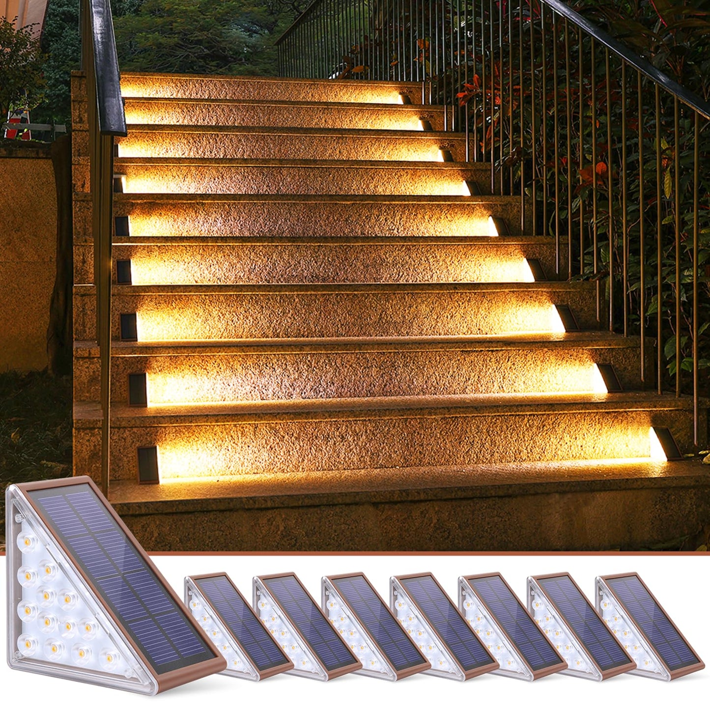 NIORSUN Solar Step Lights 8 Pack, Outdoor Stair Lights Waterproof IP67 with Auto On/Off - 3000K Warm White for Steps, Stairs, Deck, Patio, Yard, Porch, Garden, Sidewalk, Front Door