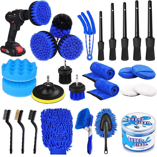 27 Pack Car Detailing Brush Set, Detailing Kit, Wheel Tire Cleaning Brush Set, Car Wash Kit, Cleaning Tools for Wheels, Interior, Exterior, Leather, Air Vents, Motorcycle