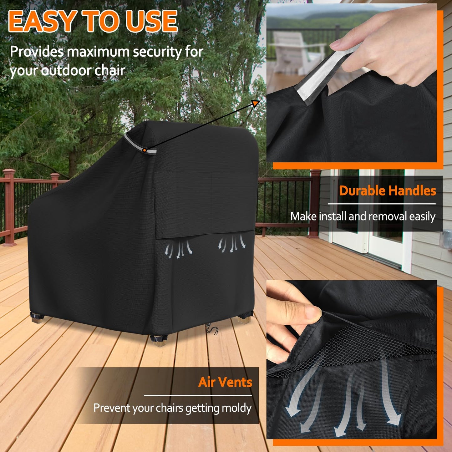 STARTWO Patio Chair Covers 2 Pack,Heavy Duty Outdoor Furniture Covers Waterproof Fit for Lounge Deep Seat 29" W x 30" D x 36" H,Black