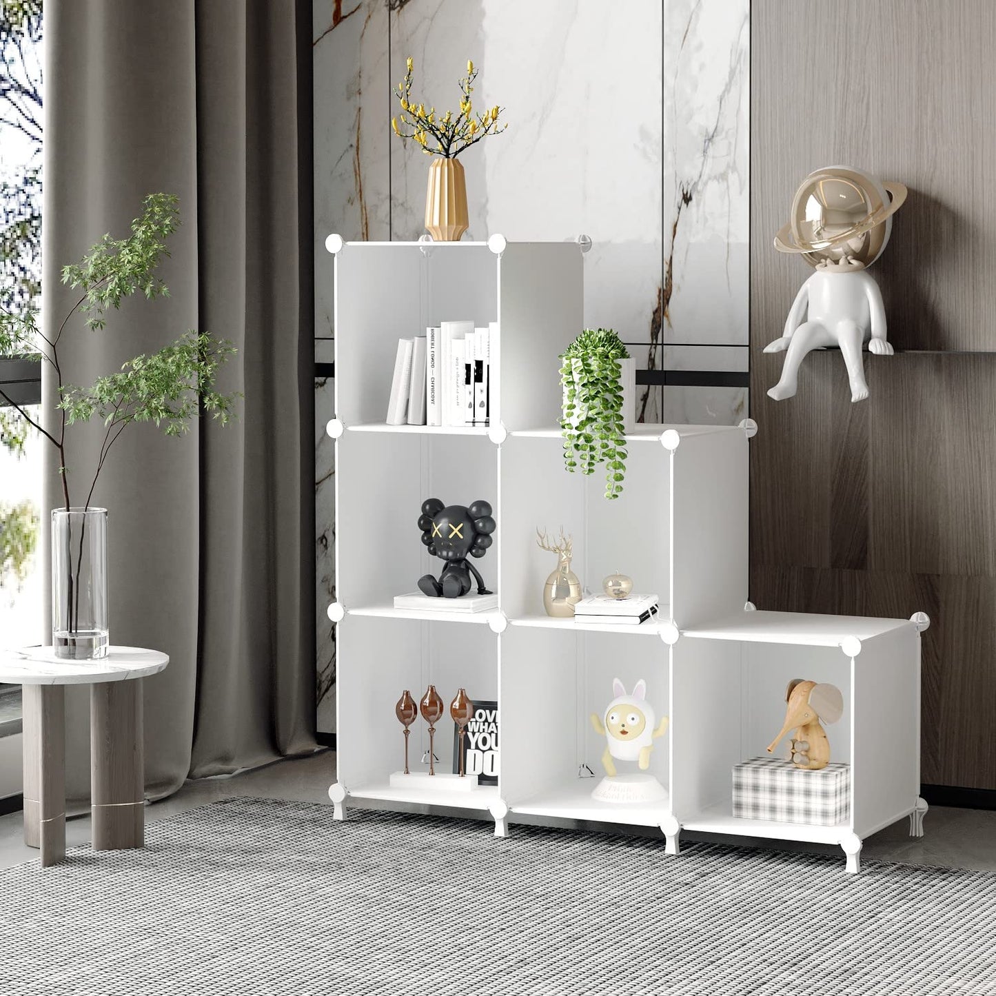 AWTATOS Cube Storage Organizer, Storage Cubes Shelves Bookshelf, 6 Cube Closet Organizers and Storage, DIY Stackable Plastic Clothes Organizer Shelving for Bedroom, Home Office, White