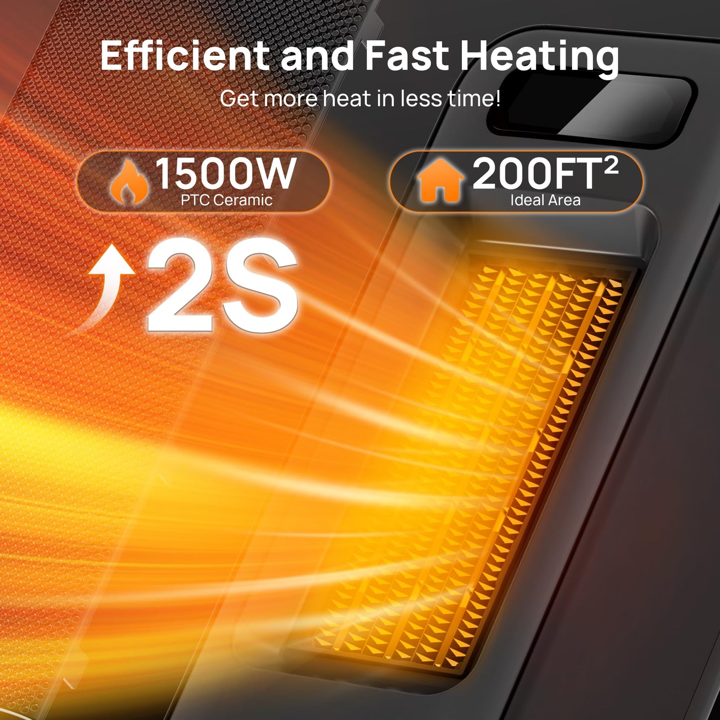 FLANUR Space Heater for Indoor Use, 1500W Portable Electric Heater with Thermostat, WiFi and APP Control, Overheat & Tip-Over Protection, 12H Timer, 4 Modes, 36dB Heater for Office Bedroom Home, Black