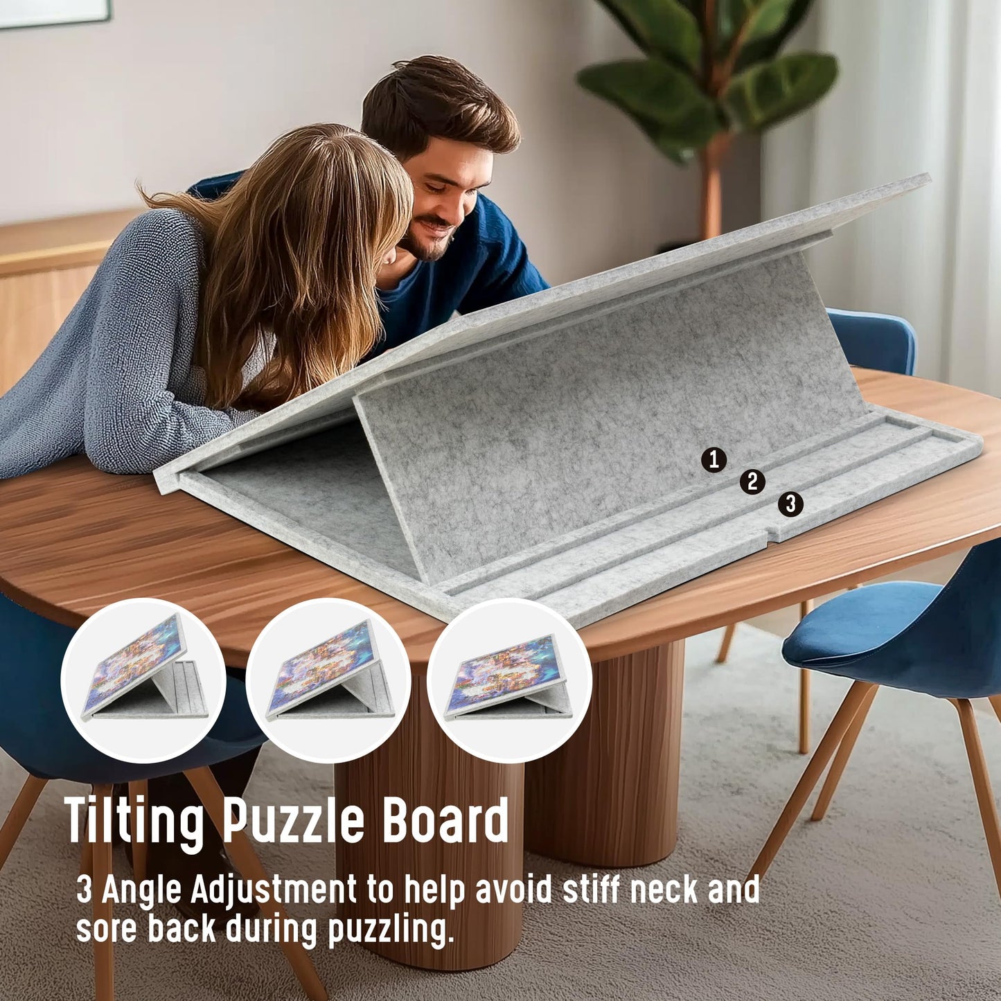Lavievert Tilting Jigsaw Puzzle Board with Removable Cover, 3 Angle Adjustable Jigsaw Table, Super Lightweight Felt Puzzle Plateau Board, for Games Up to 1000 Pieces - Light Gray