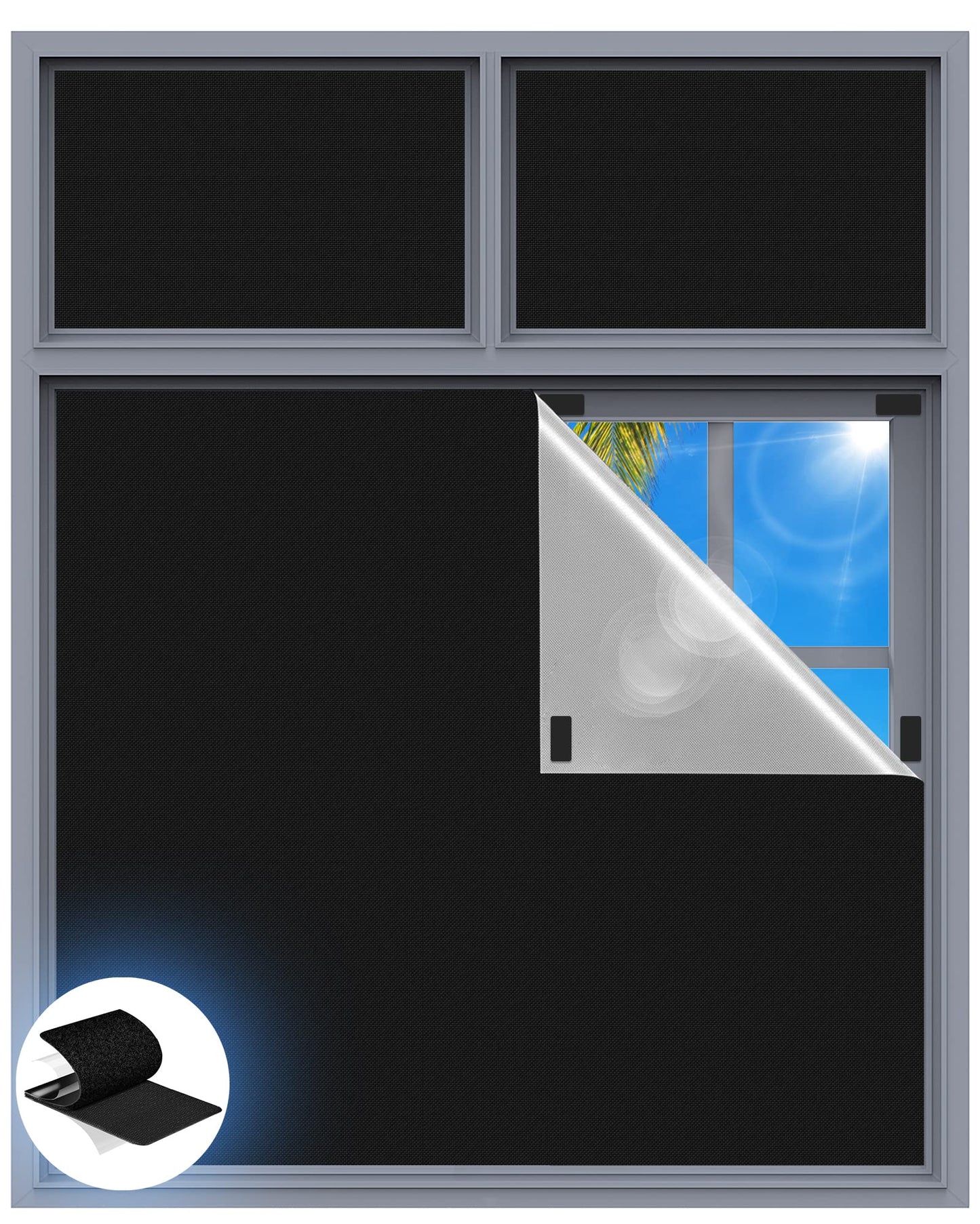 Blackout Curtains for Bedroom, 100" x 58" Portable Blackout Blinds with 20 Sets Hooks & Loops Strips for 100% Blackout Window Film, Temporary Blackout Shades for Windows Cover Nursery Travel RV- Black
