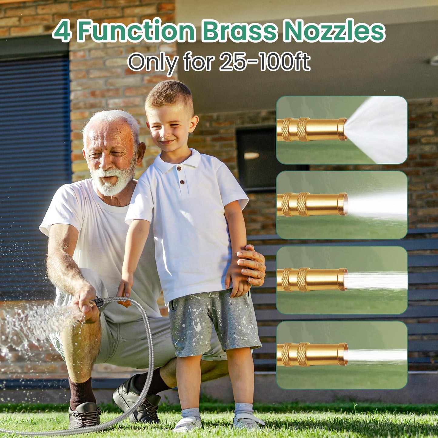 Cesun 50 Feet 304 Stainless Steel Metal Garden Hose with Solid Brass Nozzle, Lightweight Portable Durable Cool to The Touch, Flexible and No Kink, Tangle Puncture Resistant (50 Feet Upgraded)