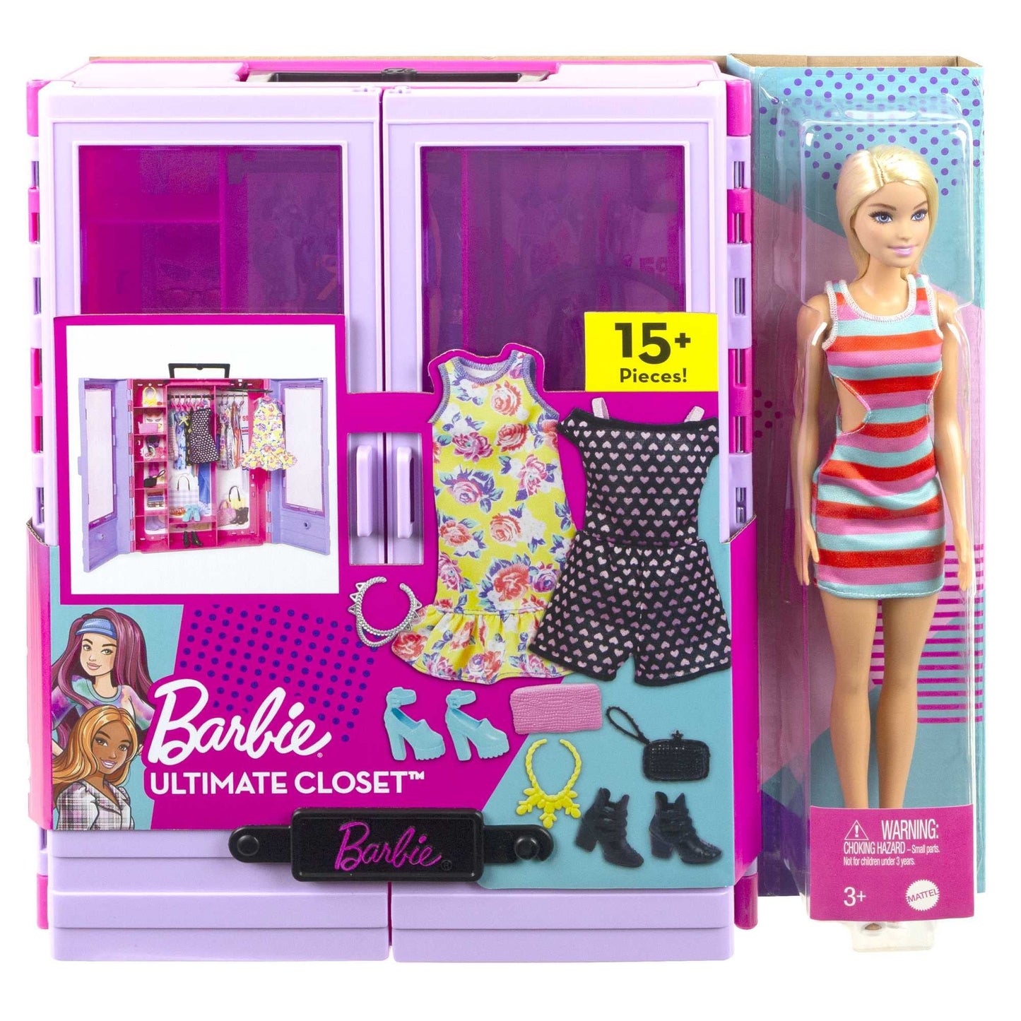 Barbie Fashionistas Ultimate Closet Portable Fashion Toy with Doll, Clothing, Accessories and Hangers, Toy for 3 Years Old and Up