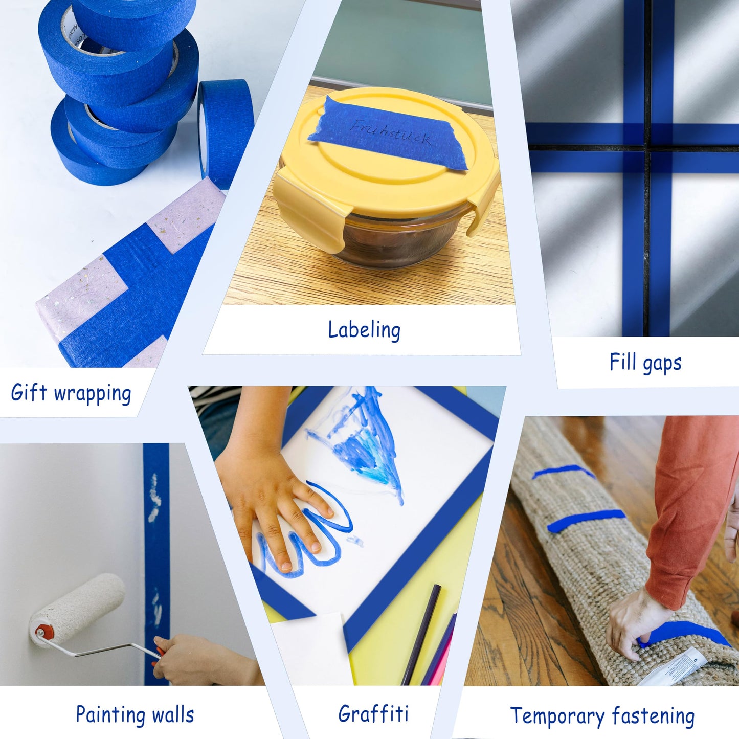COSIMIXO Blue Painter's Tape 1.88 in x 60 Yds, 6 Rolls Pack – Professional Grade Masking Tape for Painting, Residue-Free Removal, Surface-Safe, Multi-Surface Use on Walls, Cars, Crafts & Labeling