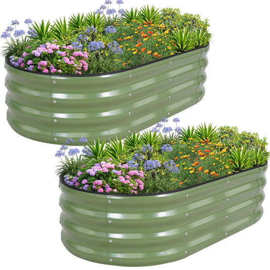 1MORE Galvanized Raised Garden Bed- Planter Garden Boxes Outdoor, Raised Beds for Gardening, 4x2x1ft Metal Garden Bed Kit for Vegetables Flower, Planter Raised Beds with Tools.Green-2pack