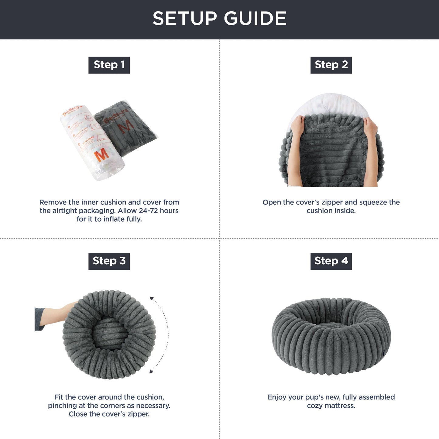 Bedsure Donut Small Dog Bed - Dog Beds for Small Dogs with Corduroy Fleece & Anti Slip Bottom, Round Faux Fur Pet Beds with Washable Removable Cover, Cream, 23Inches