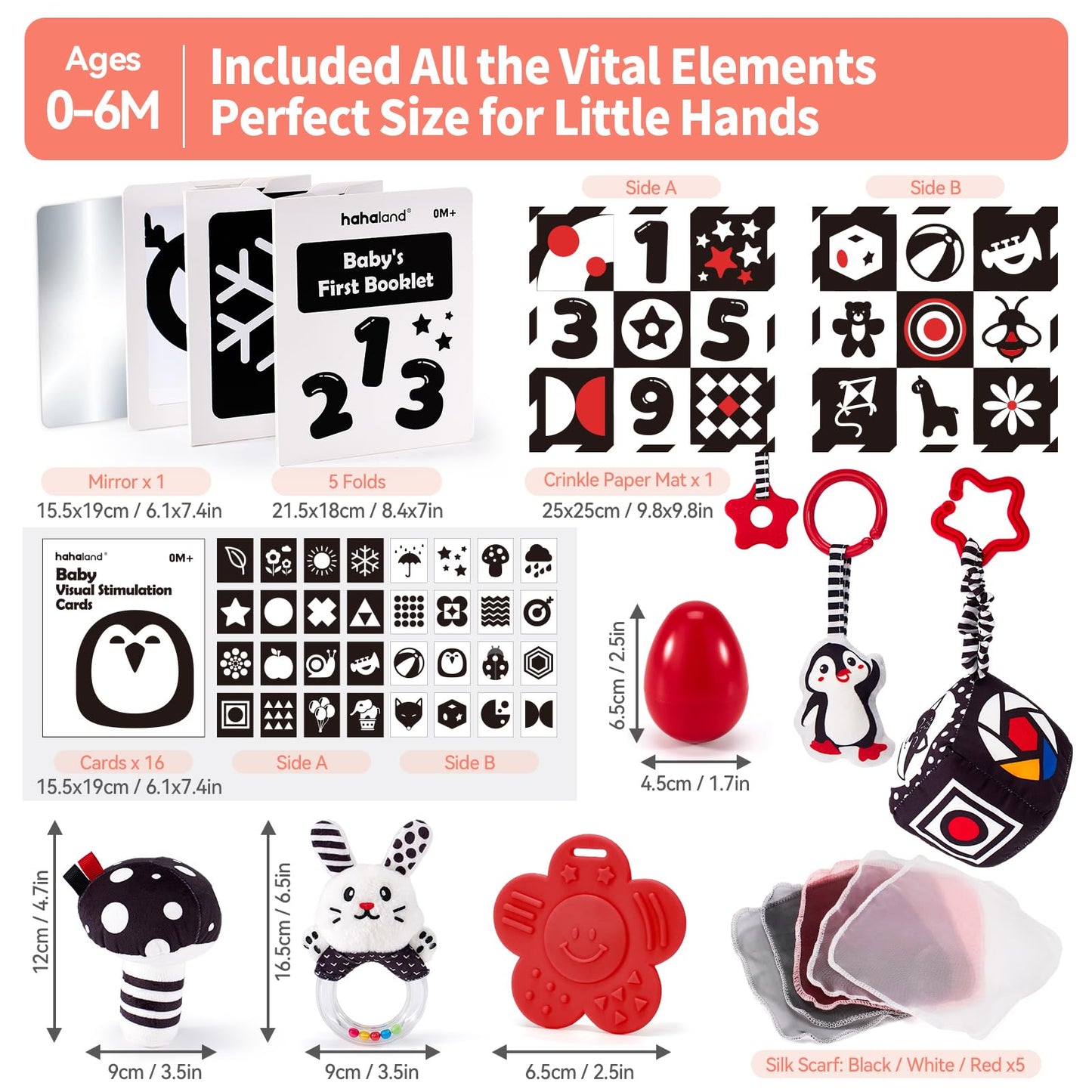 hahaland 30 in 1 Black and White Baby Toys 0 3 6 Months, High Contrast Baby Newborn Toys 0-6 Months, Tummy Time Mirror Toys Set, Baby Sensory Toys for Babies for 0M+