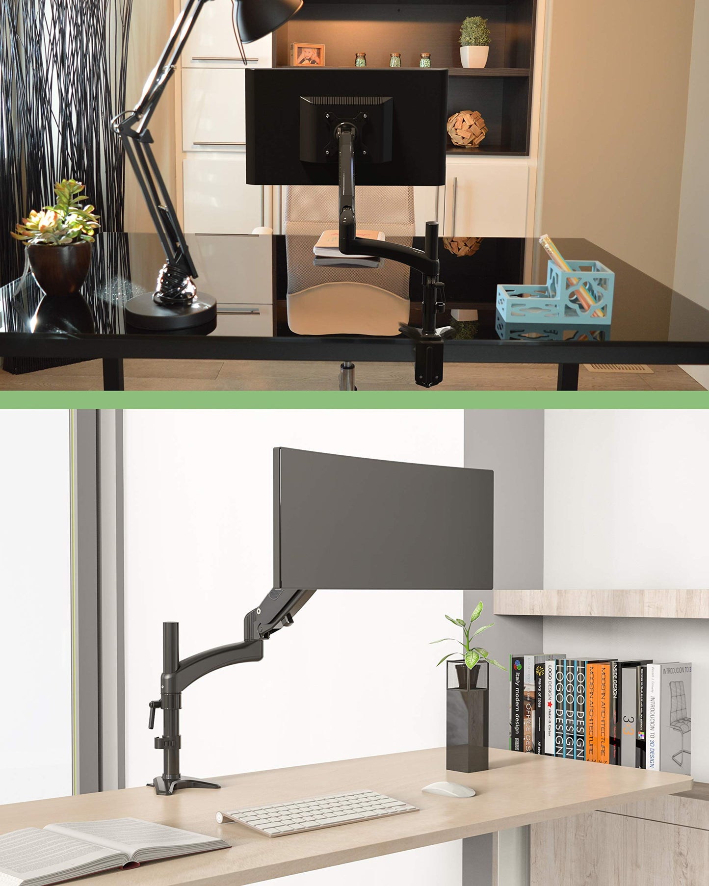 SHOPPINGALL Fully Adjustable Single Gas Spring LCD Monitor Arm Desk Mount Stand with Swing Arm for 15"-32" Monitor, Both Desk Clamp and Grommet Mounting Options in The Box - SA-GM112D-Black